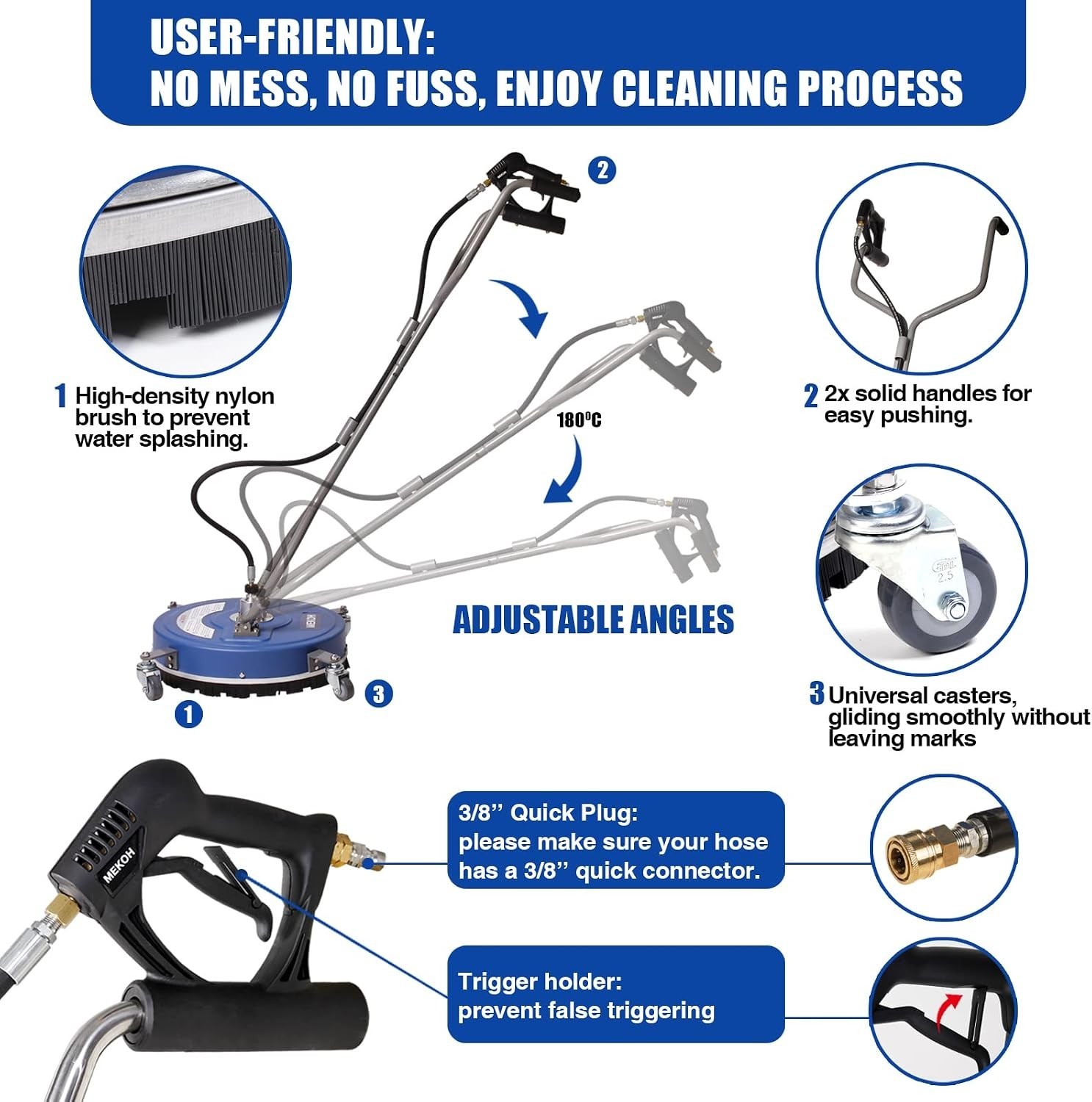 20-Inch Pressure Washer Surface Cleaner, 4500 PSI with Wheels for Efficient P…