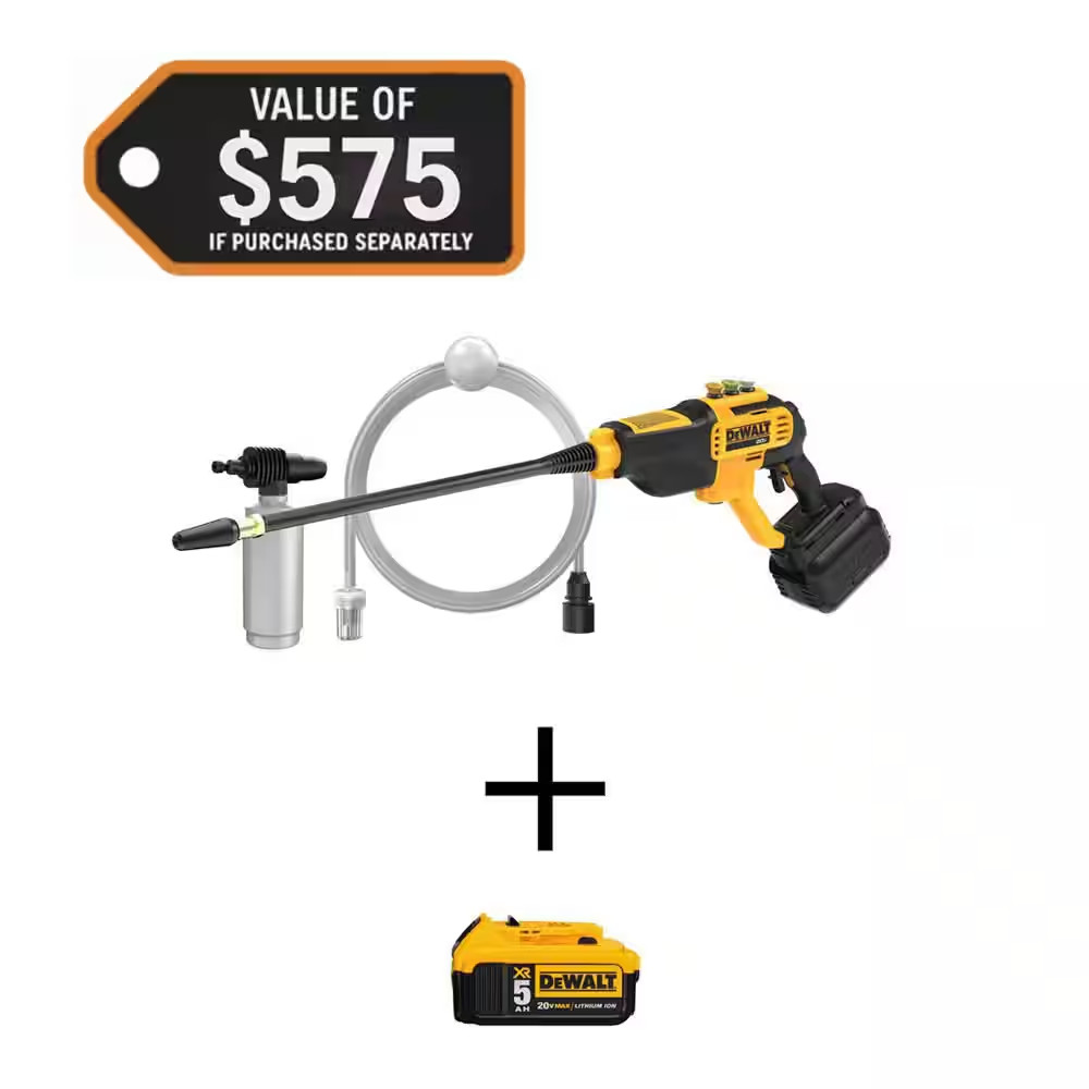 20V MAX 550 PSI 1.0 GPM Cold Water Cordless Battery Power Cleaner with 4-Nozzles