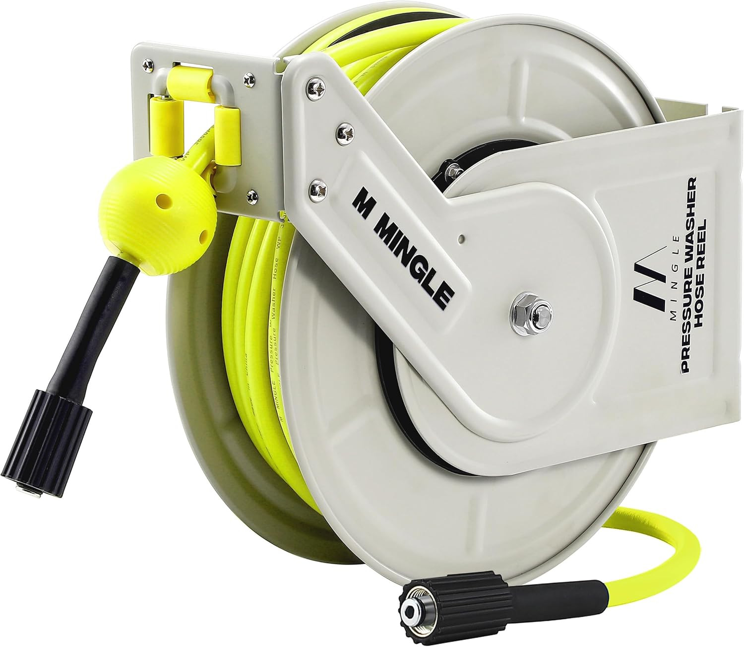 M MINGLE Retractable Pressure Washer Hose Reel, 1/4″ × 60Ft Power Washer Hose Re