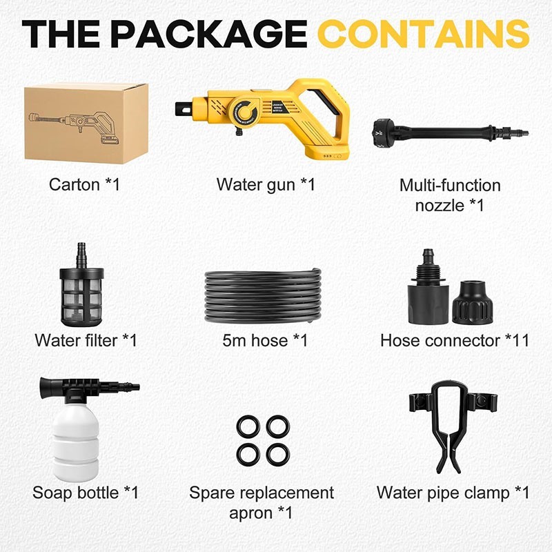 6in1 Cordless Car Washer FOR Dewalt 18V Battery High Pressure Water Spray Gun