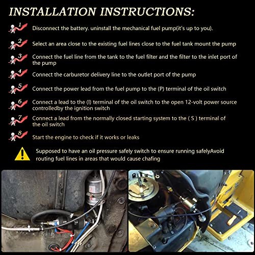12V Universal Electric Fuel Pump Low Pressure 5-9 PSI Gas Diesel Installation