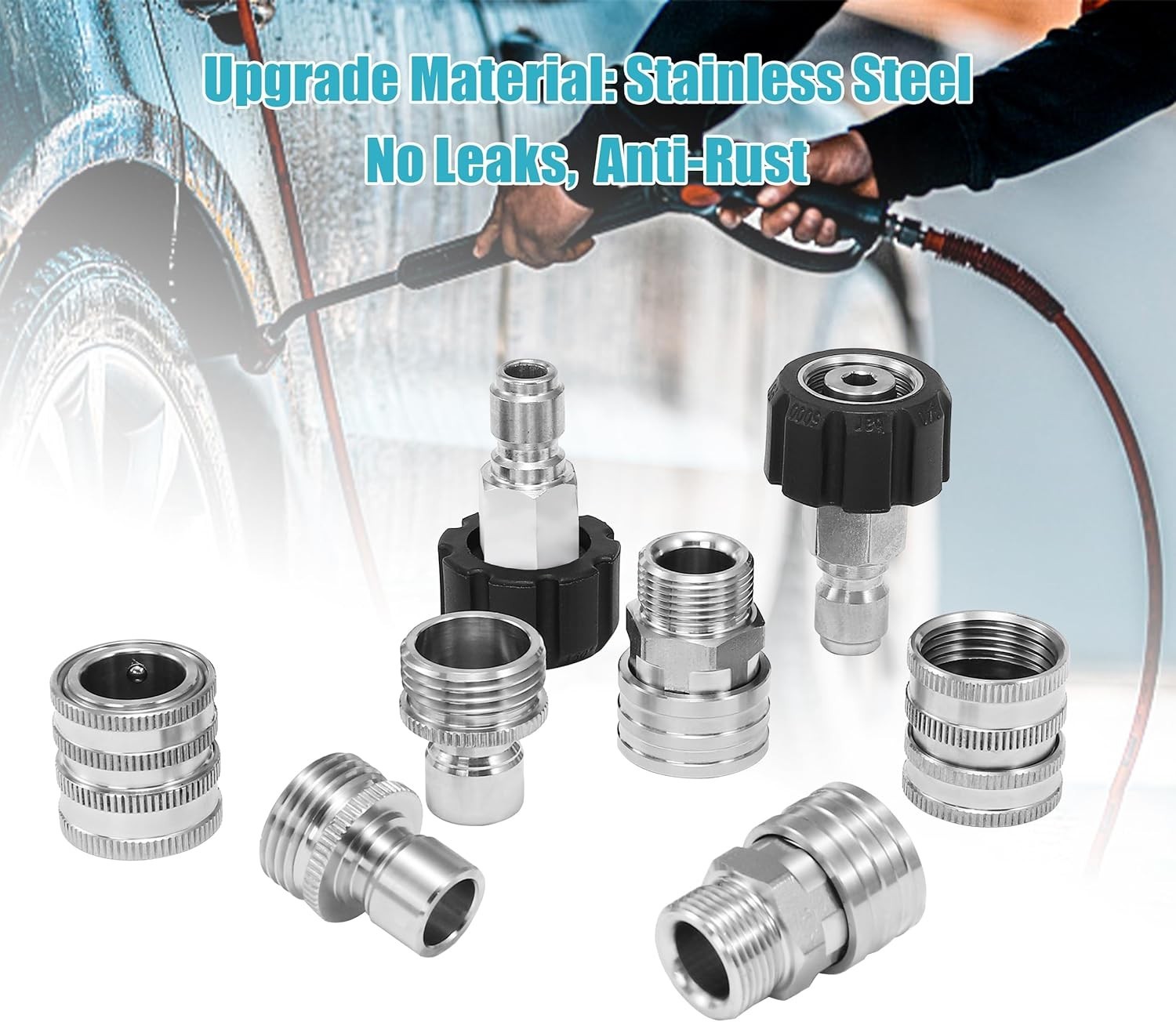 Pressure Washer Adapter Set, Stainless Steel Quick Connect Kit, M22 14mm to 3…