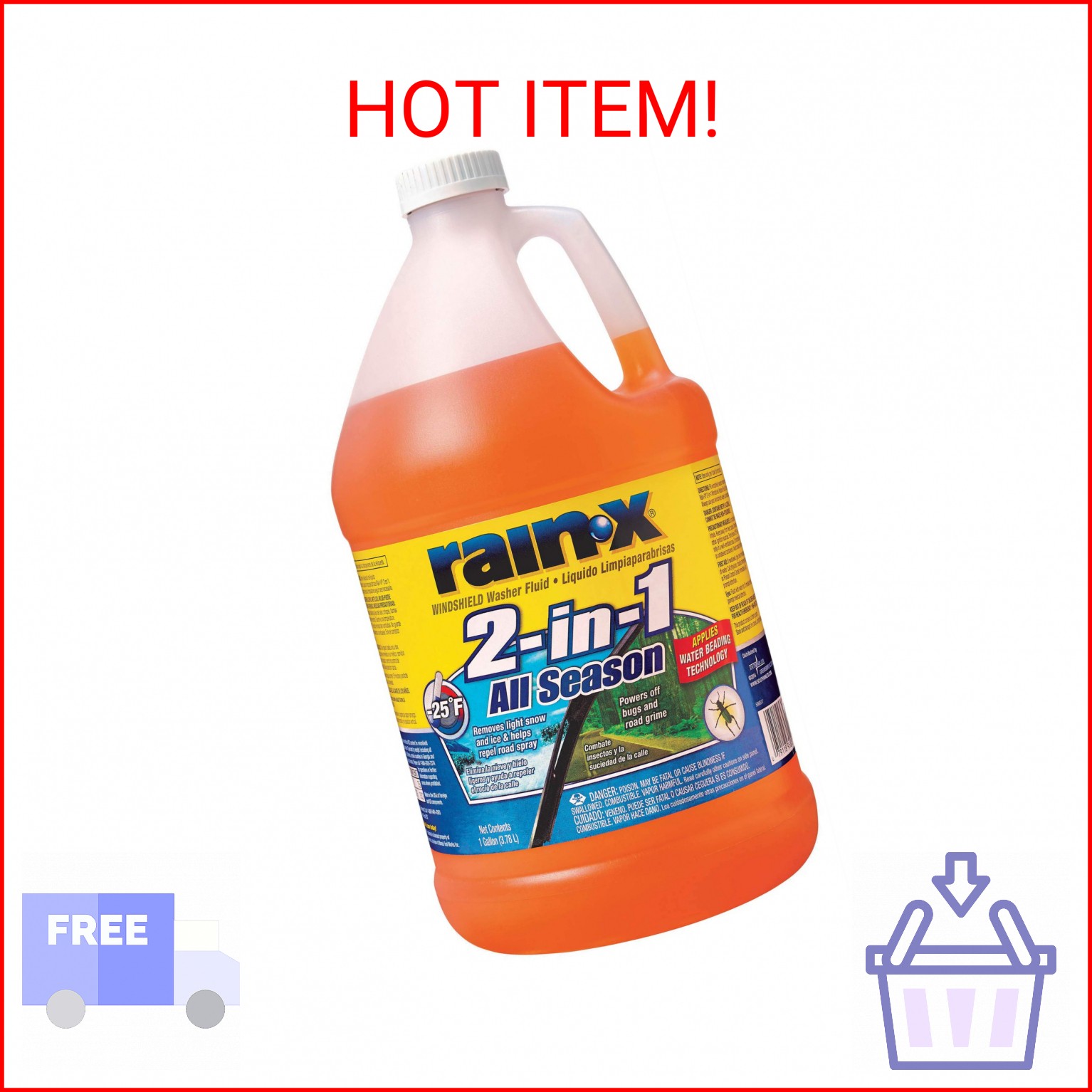 Rain-x 2 in 1 All Season (-25) Washer Fluid Net Wt 128 Fl Oz, 128 Fluid Ounce