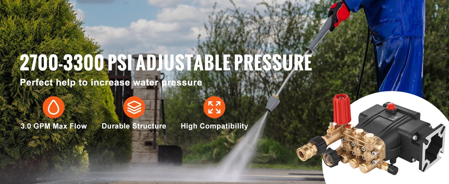 Pressure Washer Pump Power Washer Pump 3/4″ Horizontal 3300 PSI 3 GPM
