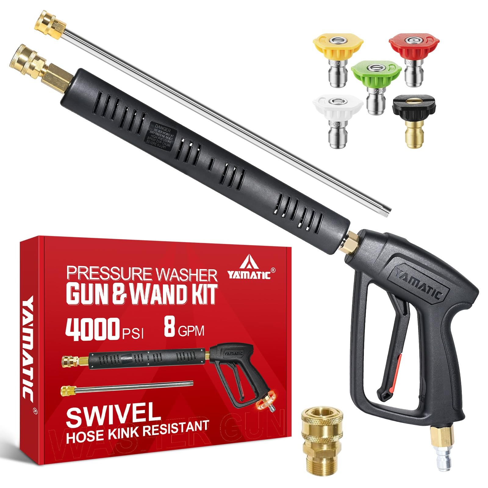Pressure Washer Gun Wand with Swivel 3/8″ Plug & M22 Coupler, Stainless Steel…