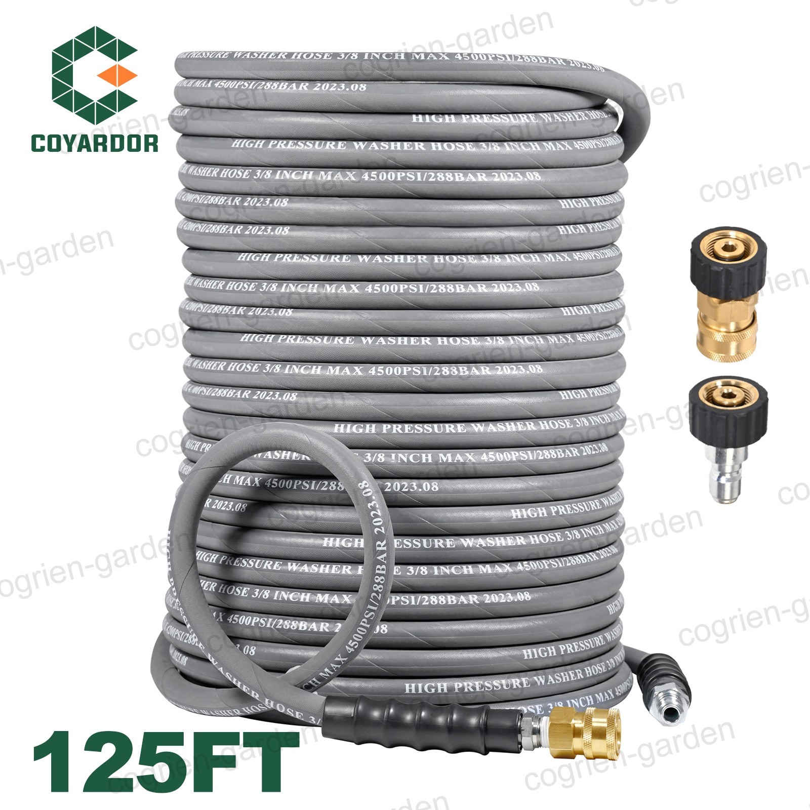 COYARDOR 4500 psi High Power Washer Hose 3/8″ for Hot Water, Non Marking Rubber