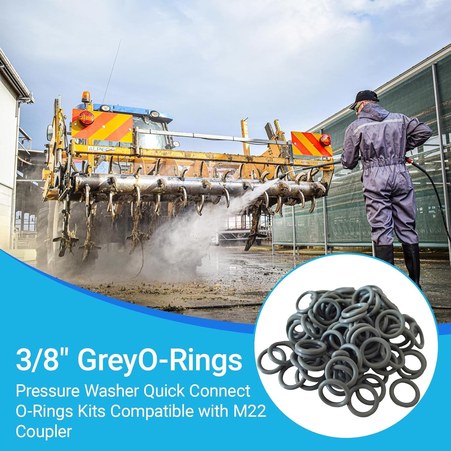 100-Pack 3/8″ Pressure Washer Quick Coupler O-Rings Fit for M22 Grey
