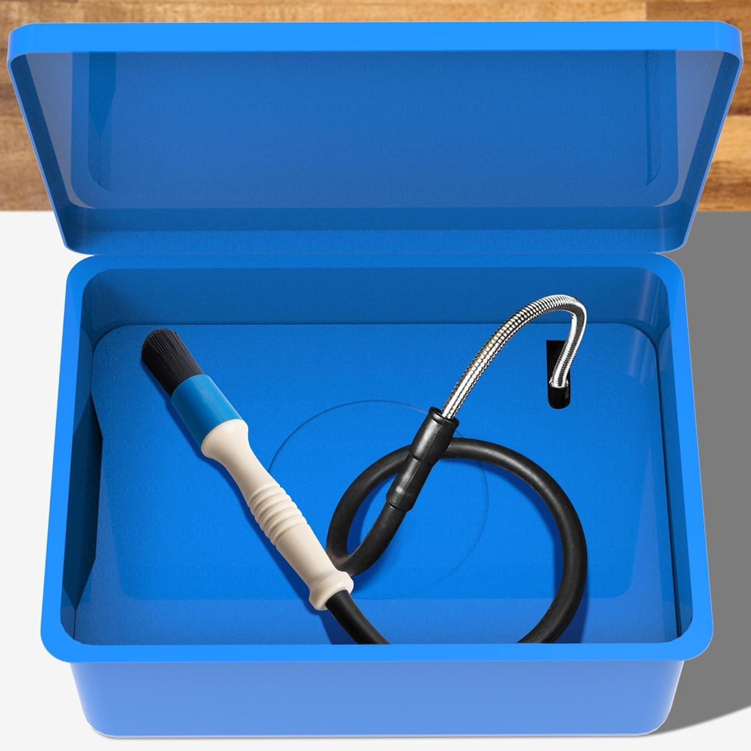 Cepillo para lavado de piezas resistente con manguera de 31 pulgadas