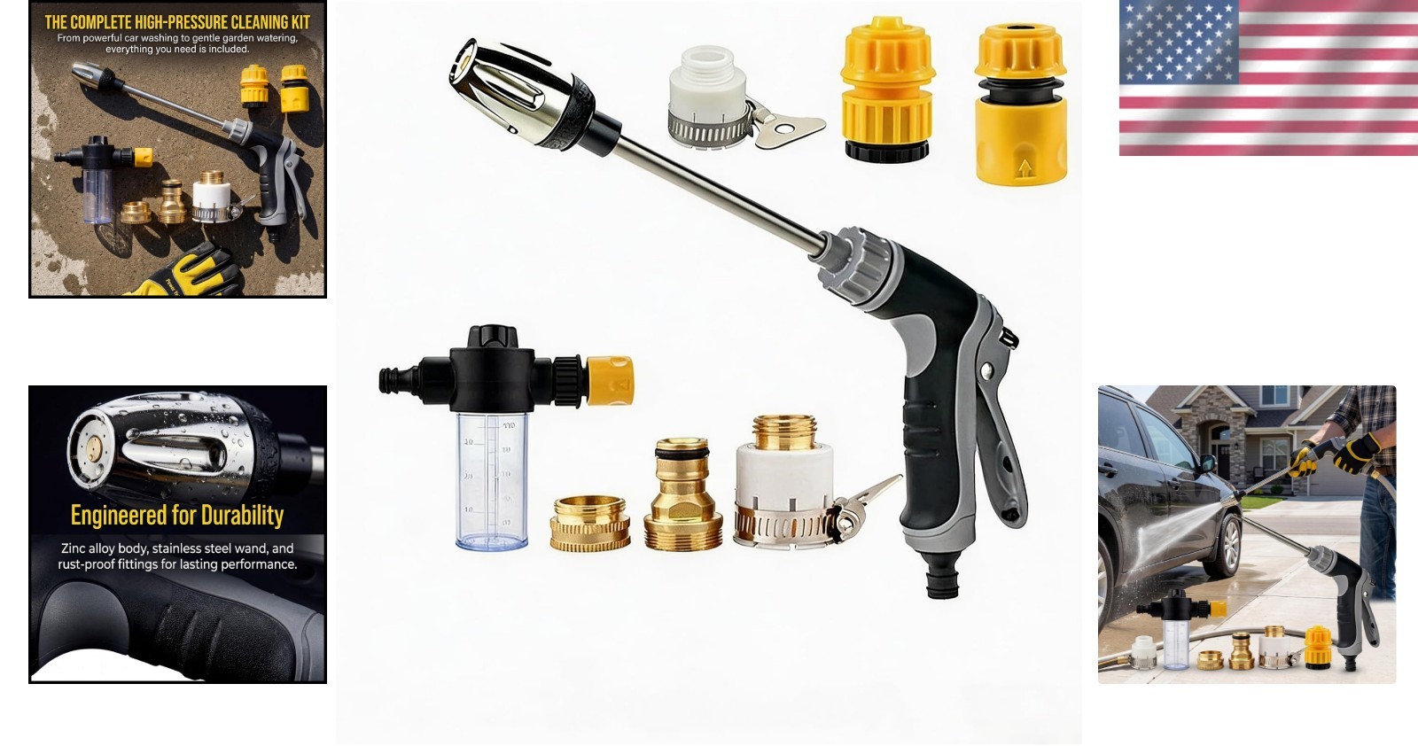 Pressure Washer with Stainless Steel Long Handle, 3 Adjustable Spray Modes, Suit