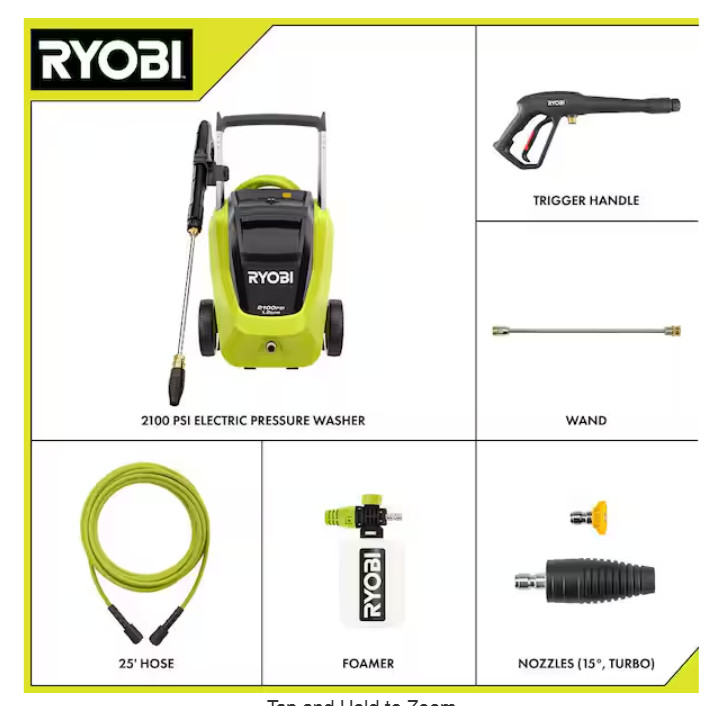 2025 Ryobi RY142012 2100 PSI Corded Electric Pressure Washer with Foamer