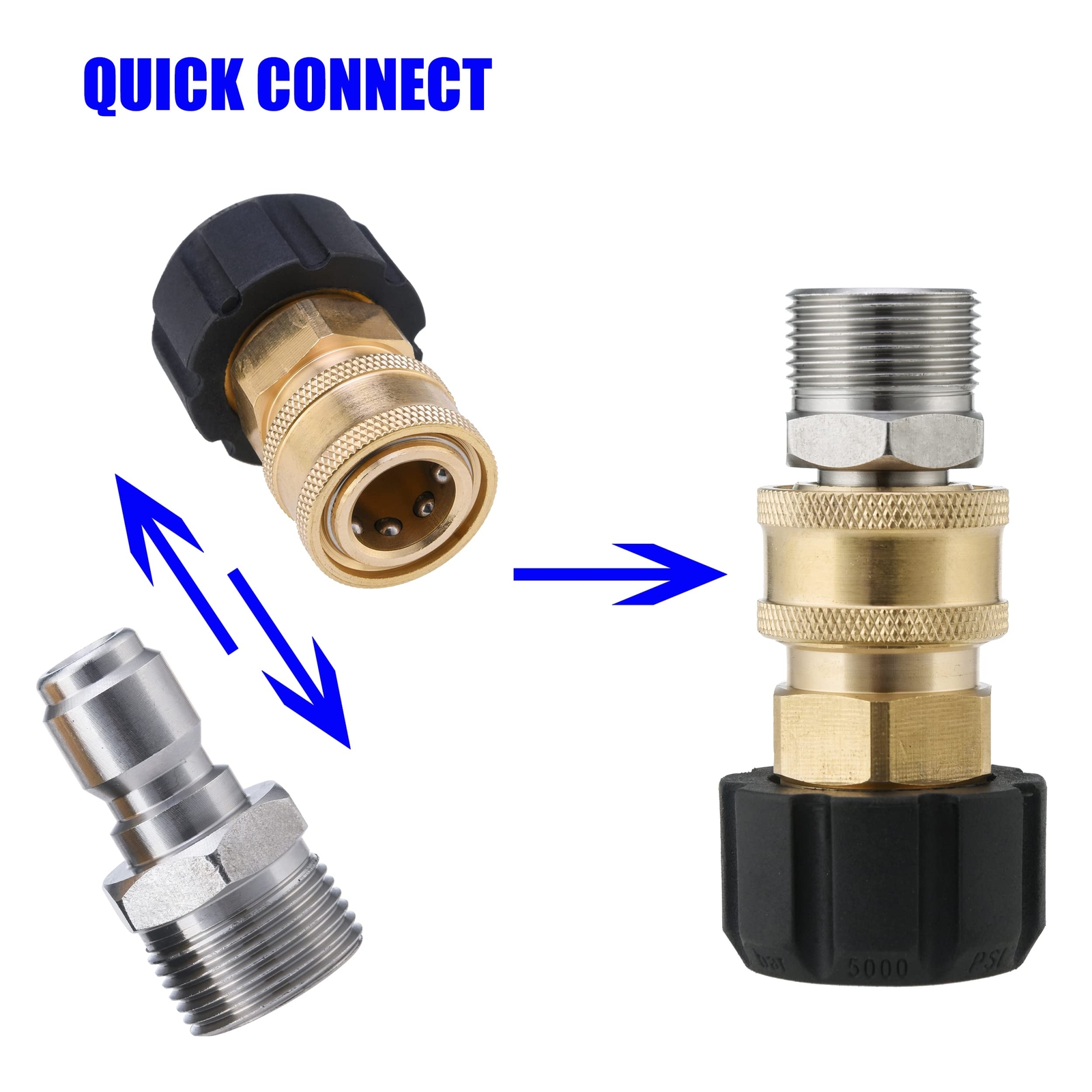 Pressure Washer Adapter Set M22 14mm to 3/8 inch Quick Connect and Disconnect