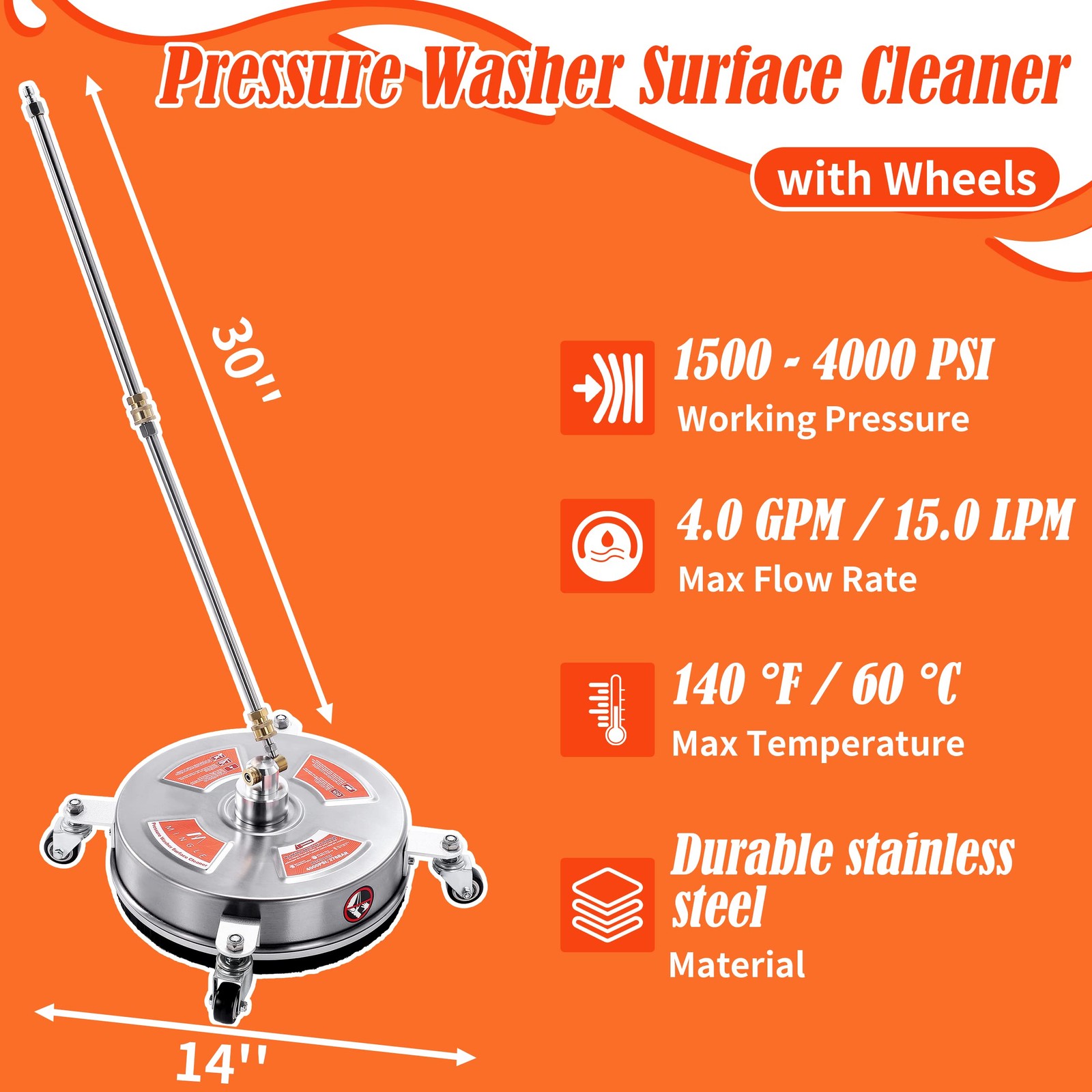 14” Pressure Washer Surface Cleaner Attachment, Driveway Power Washer Access…