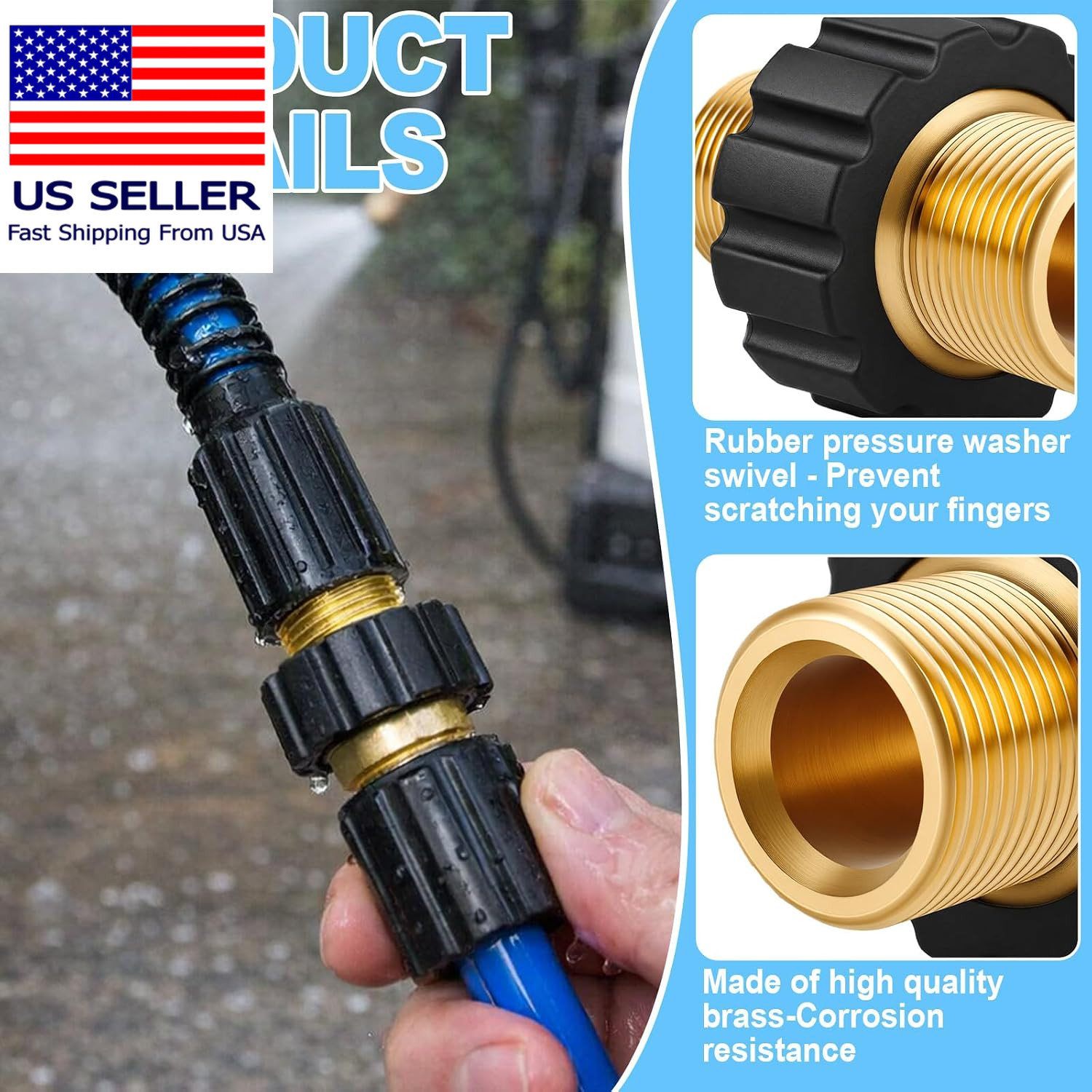 M22-14mm Male to Male Pressure Washer Hose Adapter 5000 PSI Connector