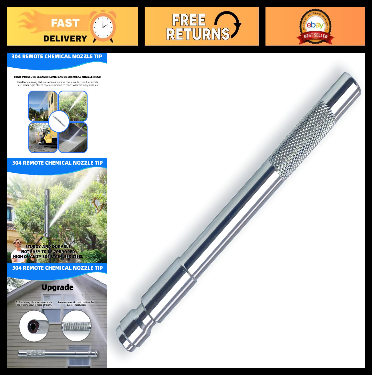 304 Stainless Steel Long Range Chemical Nozzle for Pressure Washer 2000-6000 PSI