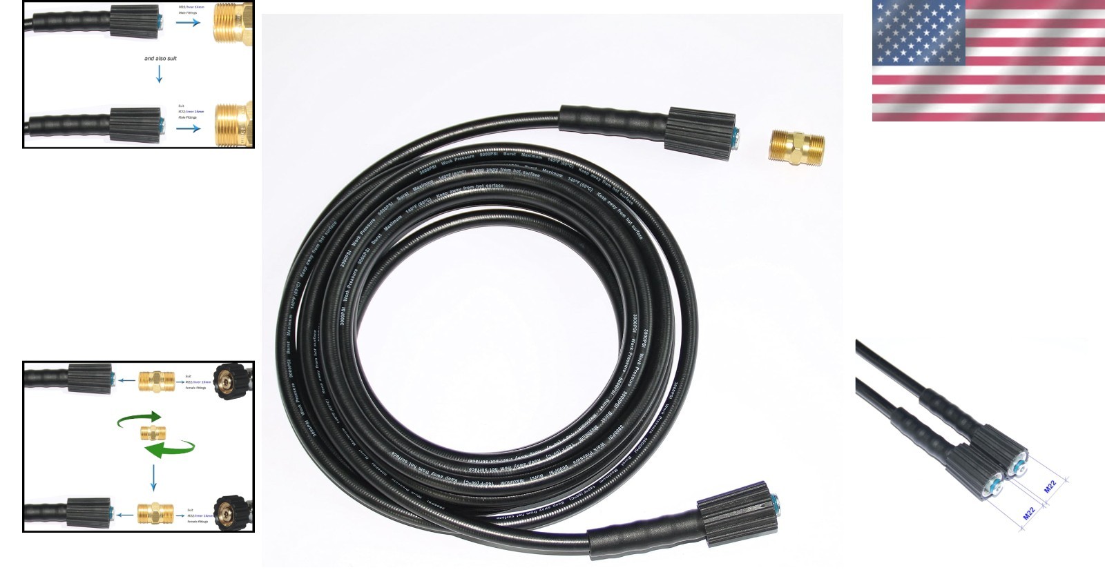 Heavy Duty 35FT High Pressure Washer Hose with Adapter