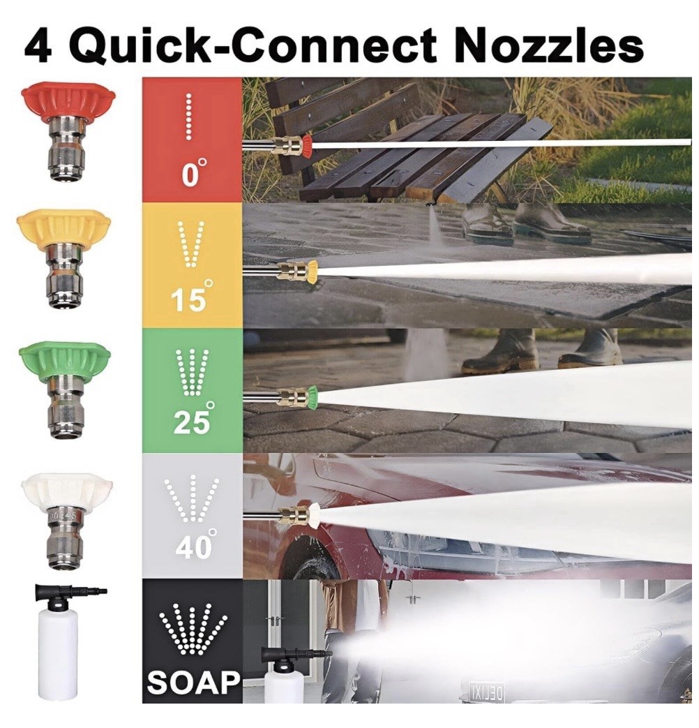 Green 2000 Watt Pressure Washer w/ 4 Interchangeable Nozzles & Soap Bottle New