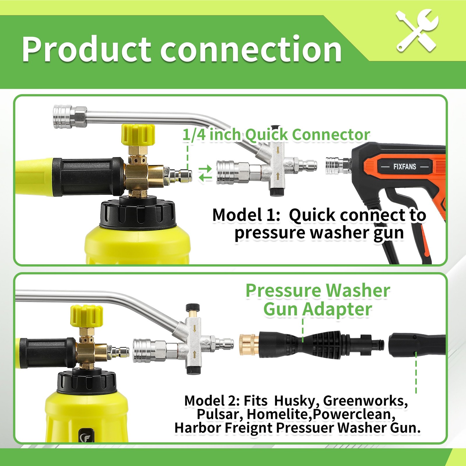 Foam Cannon Dual Connector Accessory for Pressure Washer, Double Tip Attachme…