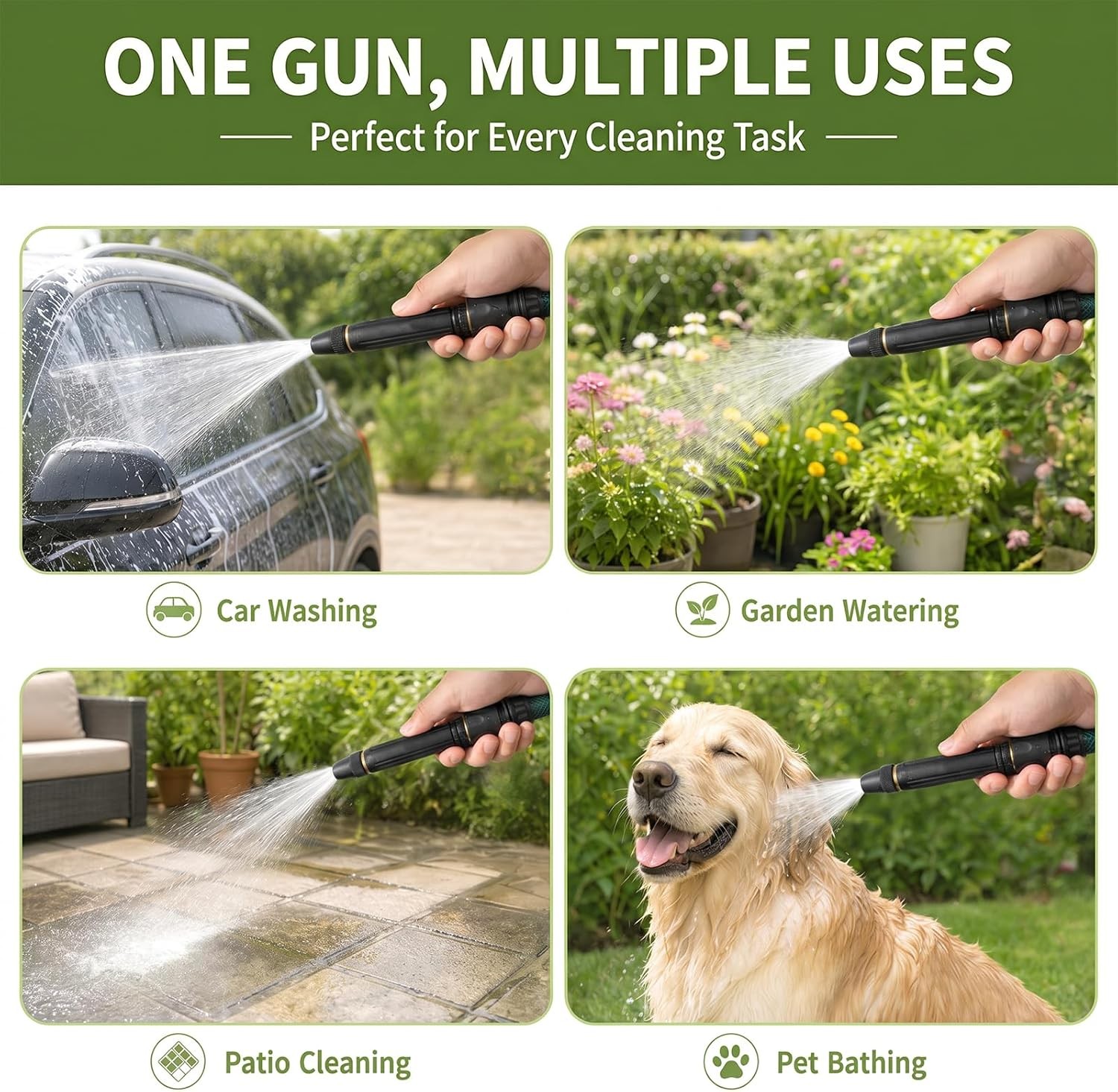 5-in-1 High Pressure Hose Nozzle,PowerJet High Pressure Water Gun,Garden Hose