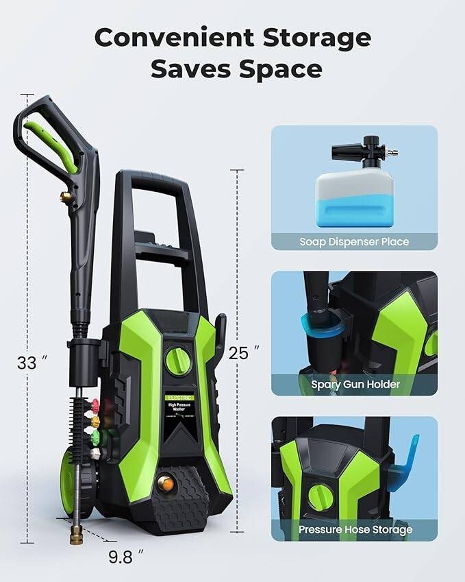 Hidrolavadora, 3500 PSI máx., 2,4 GPM, con 4 boquillas, hidrolavadora eléctrica.