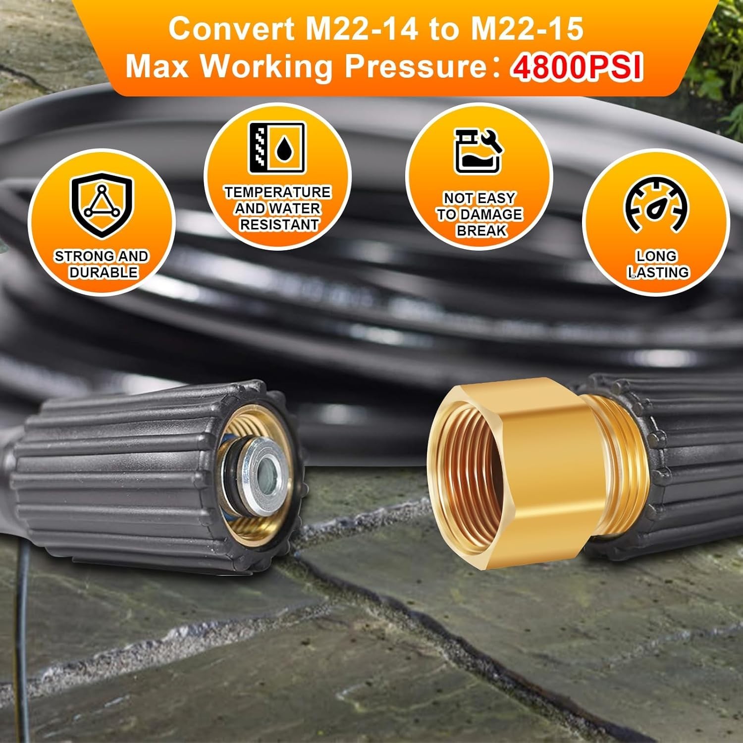 M22 High-Pressure Brass Washer Adapter – 4800 PSI M22-14 to M22-15 Conversion