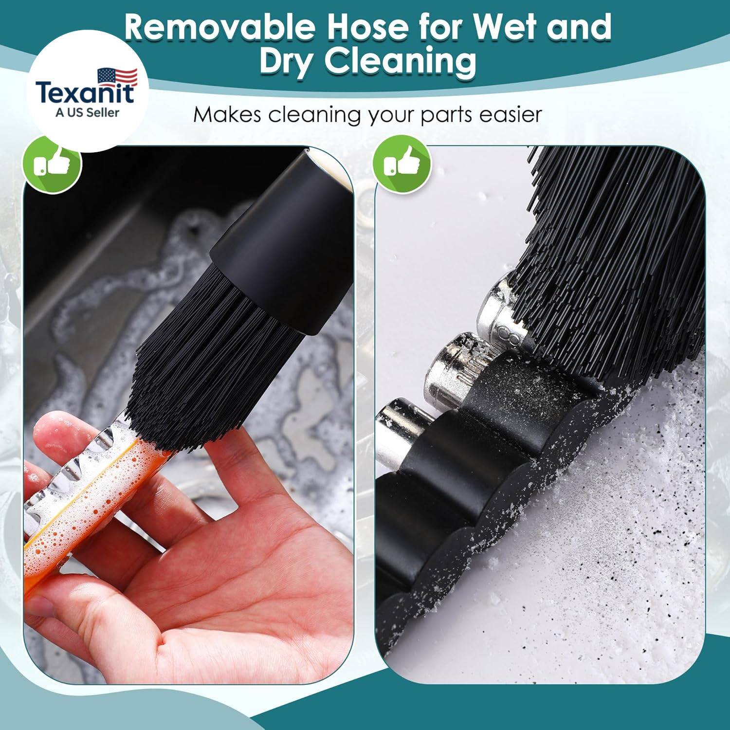 Parts Washer Brush with 27.5 Inch Flow Hose, Wear Resistant Cleaning Tool with 2