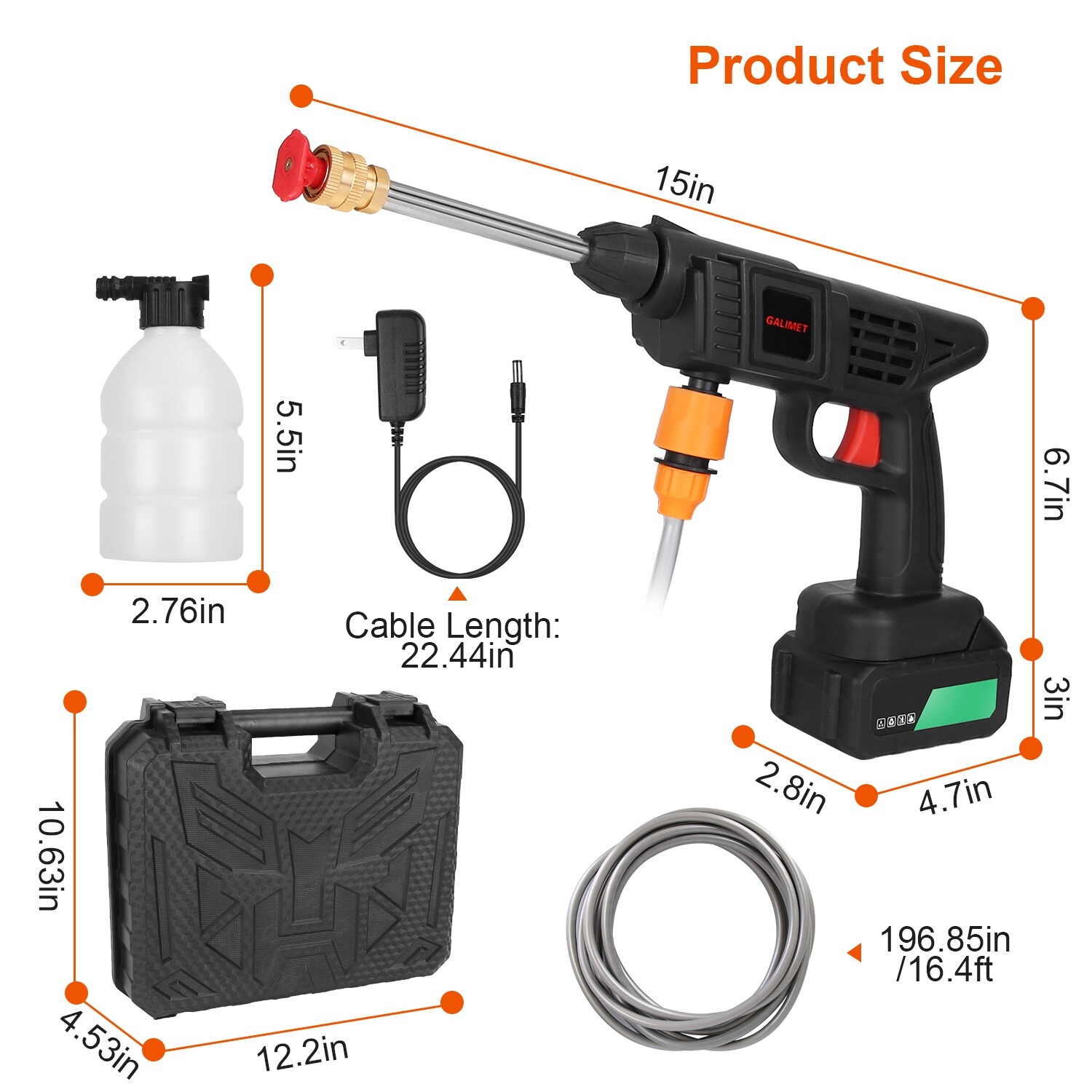 12000mAh Cordless High Pressure Car Washing Gun Pressure Washer Gun w/ 2 Nozzles
