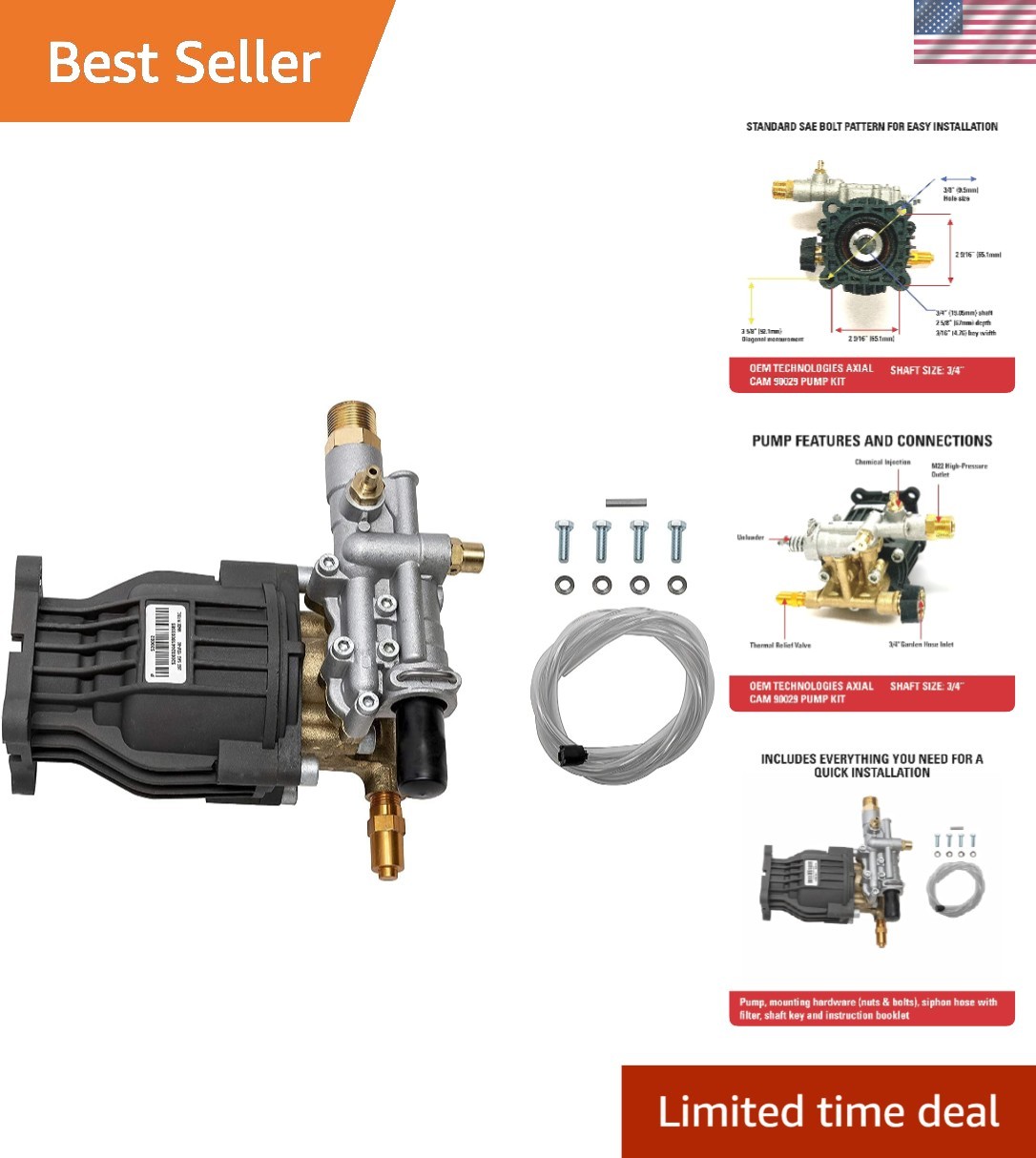 High-Performance Pressure Washer Pump – OEM 90029, 3400 PSI, Includes Hardware