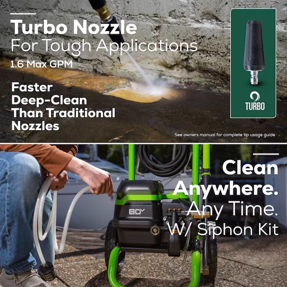 Greenworks 80V 3000PSI Pressure Washer w/ (2)x5Ah Battery & DualPort Charger