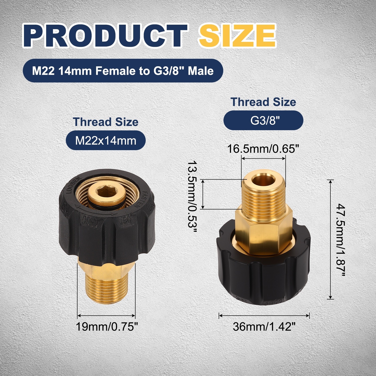Pressure Washer Adapter, M22 Female 14mm to G3/8″ Male Brass