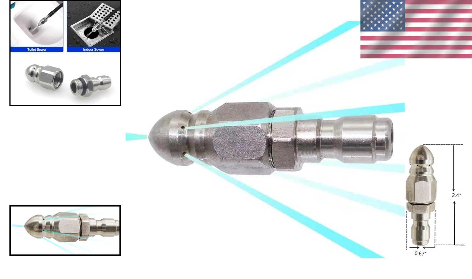 Quick Connect Stainless Steel 5000 PSI Cleaning Tool