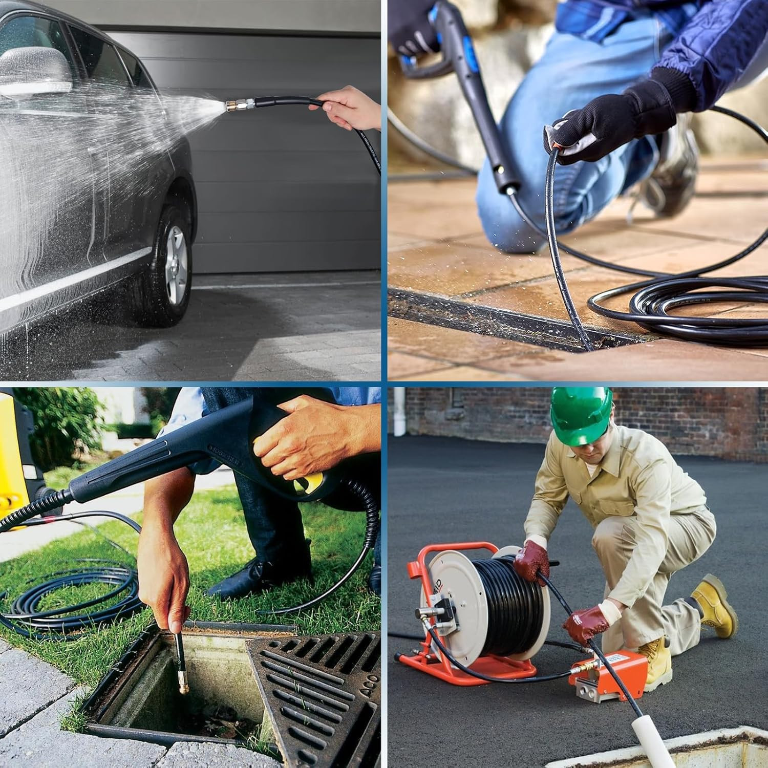 150FT Sewer Jetter Kit for Pressure Washer with 4 Nozzles & Accessories