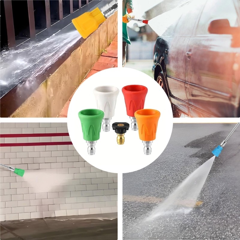 5PcsHigh Pressure Washer Nozzle 1/4 Quick Connect Plastic Metal Design Tips