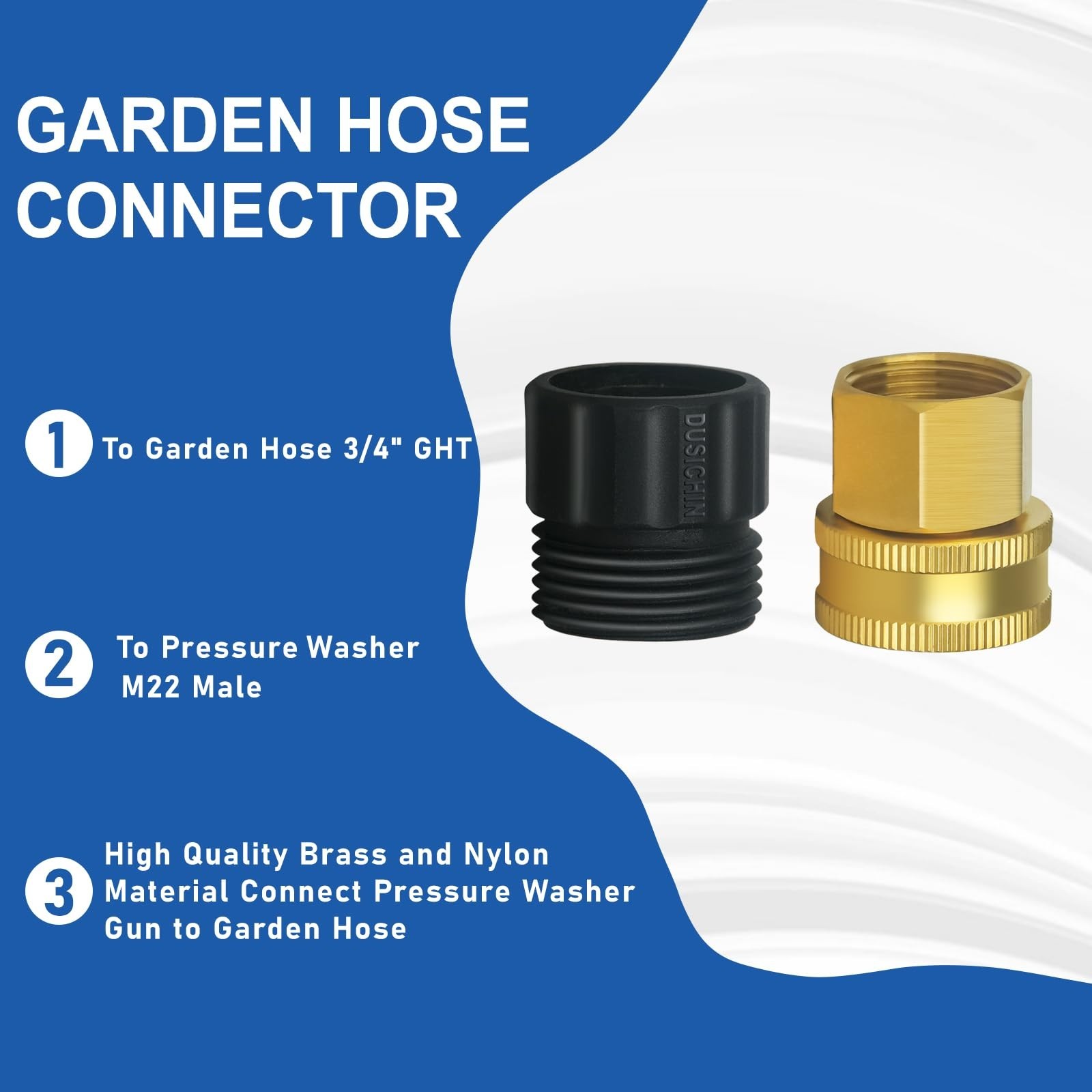 Pressure Washer Gun Adapter, 3/4″ GHT Male/Female to M22 Fitting, Garden Hose Co