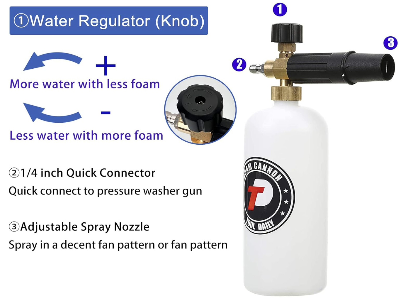Tool Daily Foam Cannon with 1/4 Inch Quick Connector, 1 Liter, 5 Pressure Washer