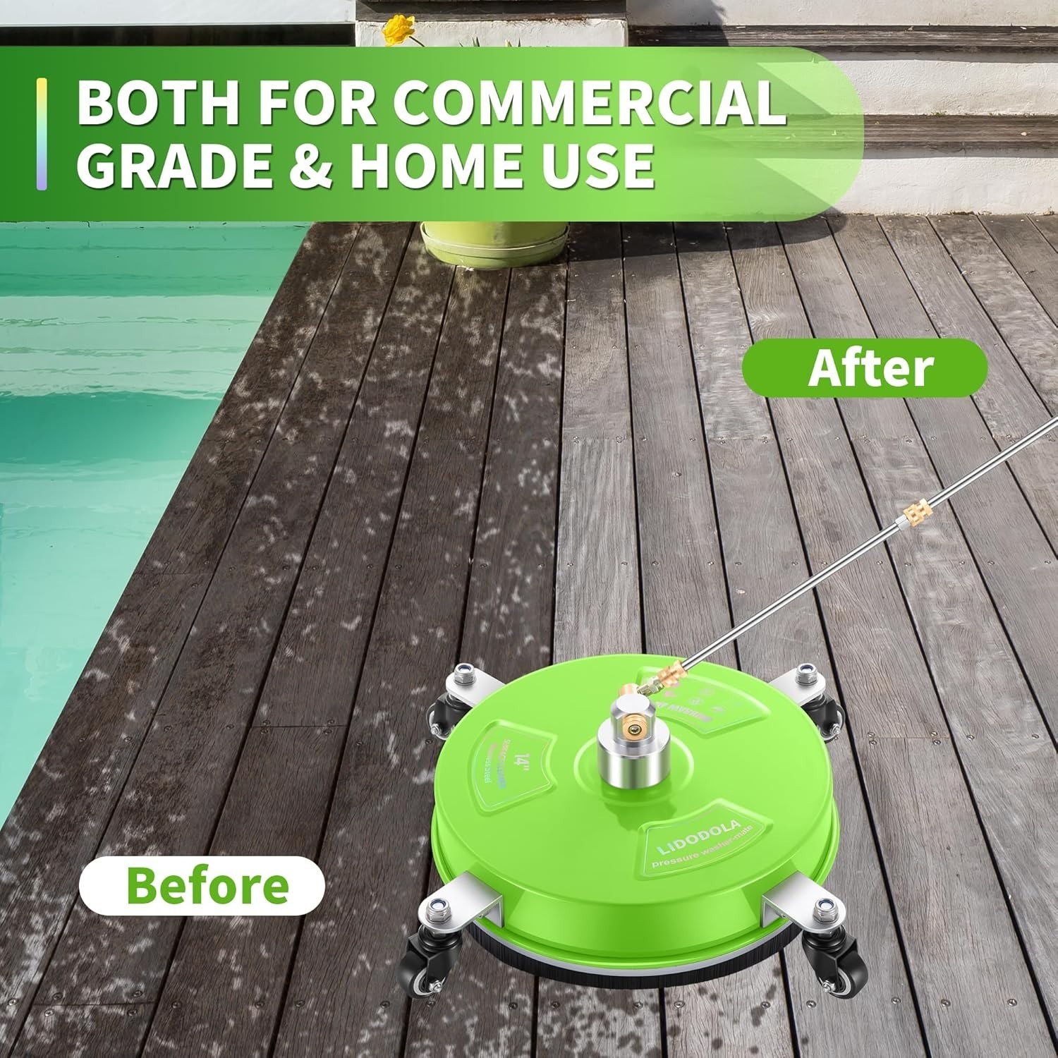 Eco-Friendly 14″ Pressure Washer Surface Cleaner – Green Stainless Steel Design