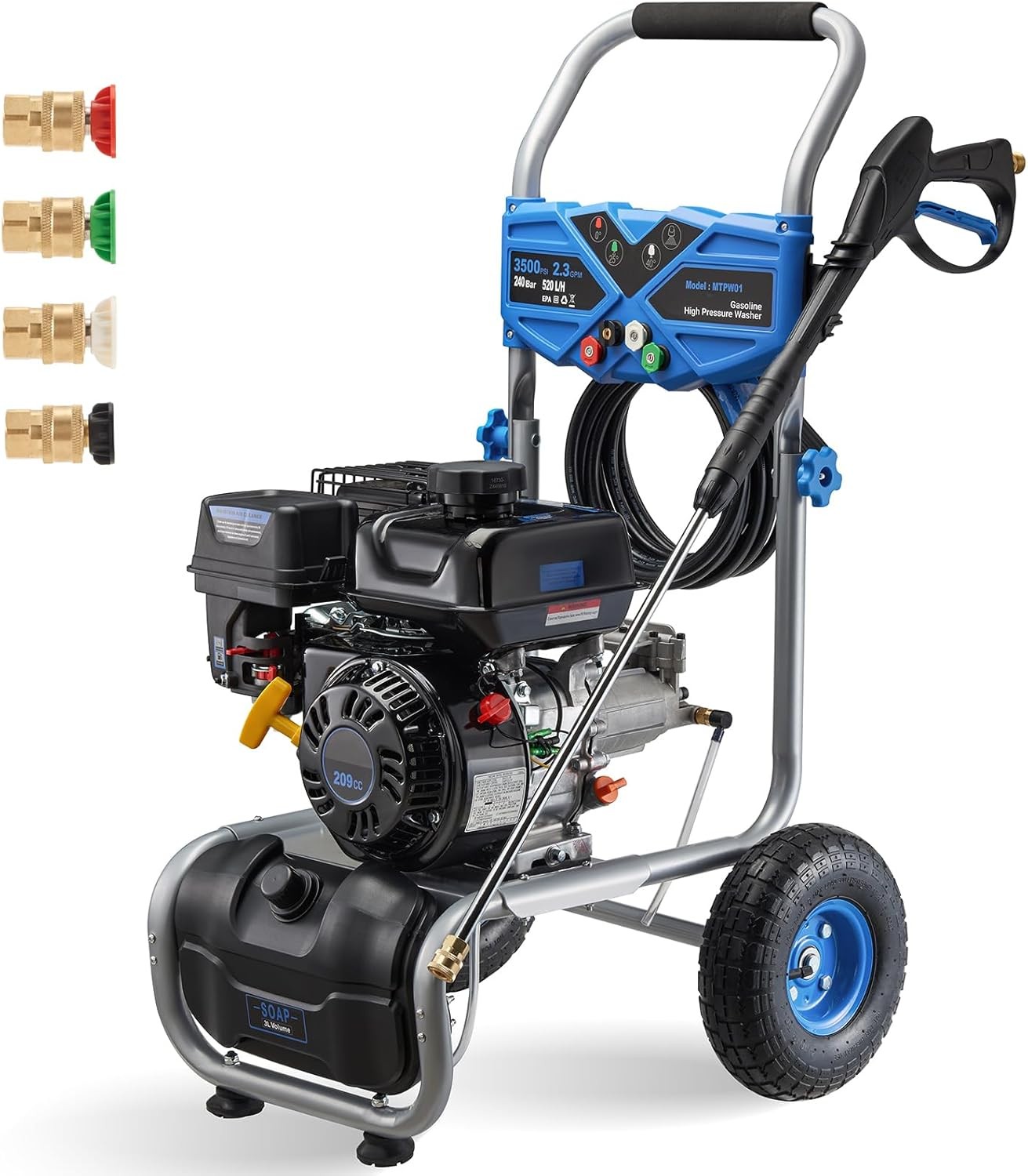 Gas High Pressure Washer 3500 PSI Cold Water Pressure Washer 2.3 209cc 4 Nozzles