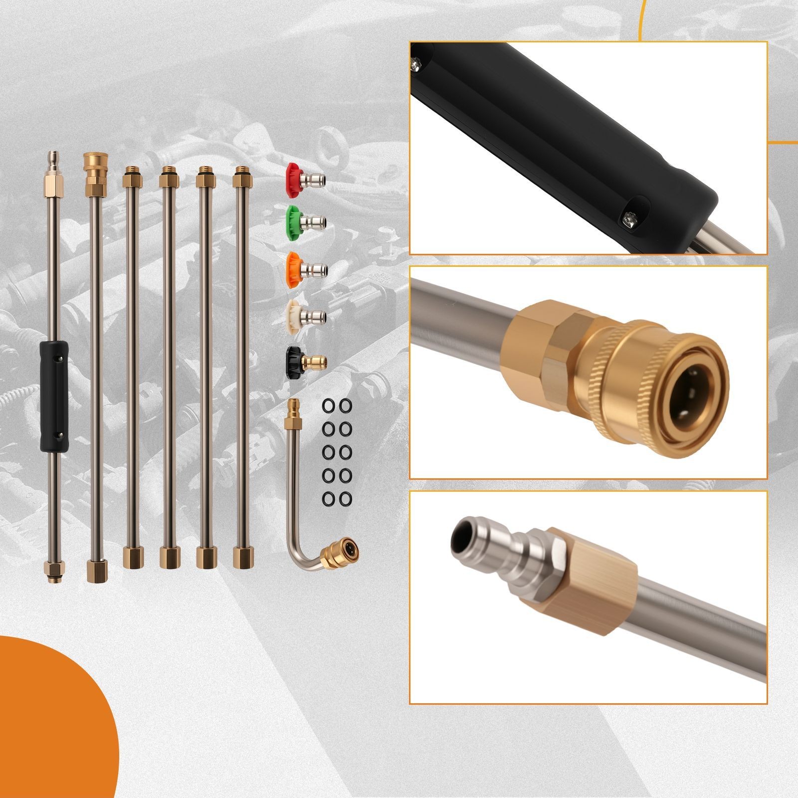 15 Inch 4000 PSI Pressure Washer Wands Stainless Steel Brass 6pcs 5 Nozzles