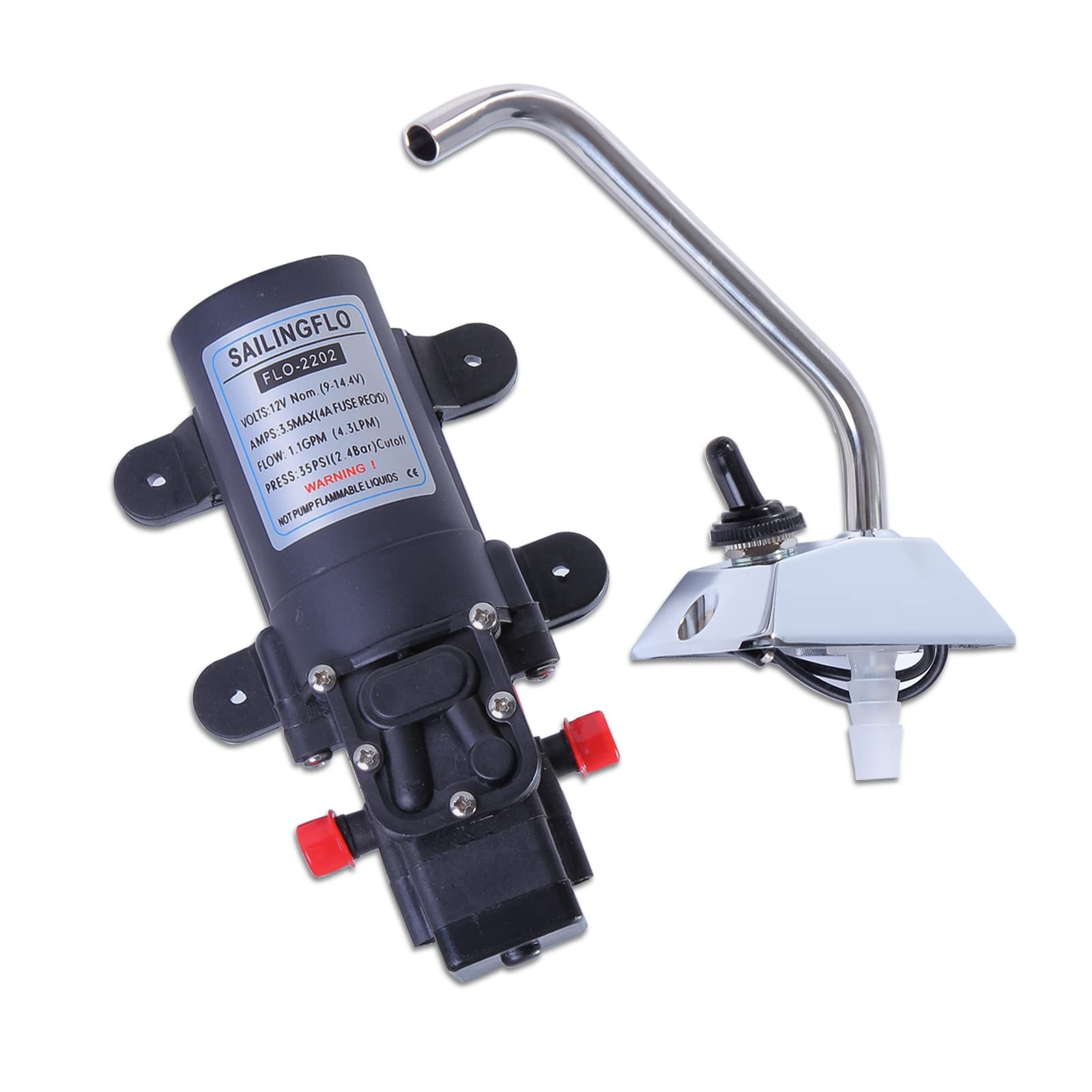 12V RV Water Pump – 35Psi, 1.0GPM with Pressure Switch & 360 Rotatable Faucet…