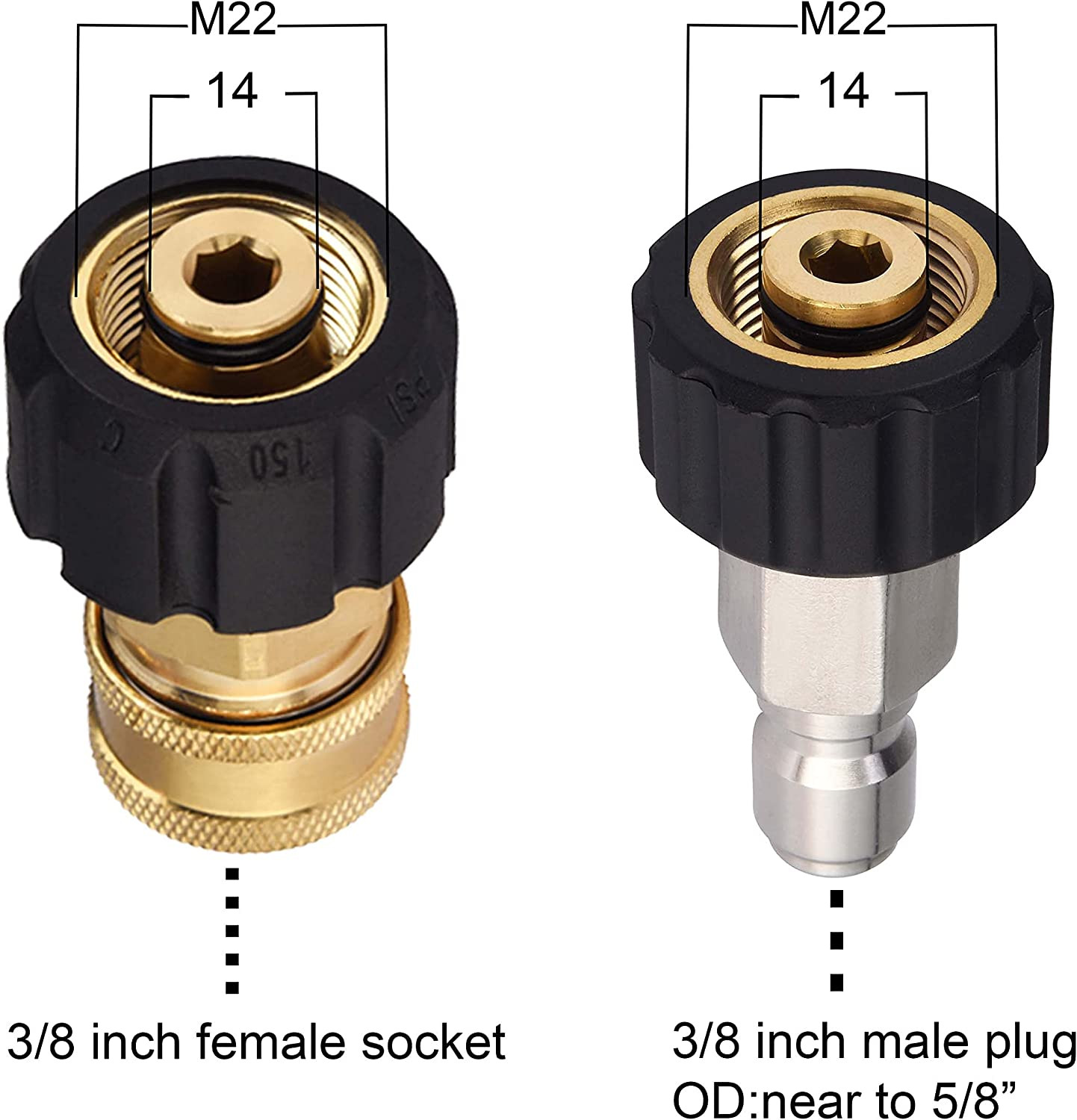 Pressure Washer Hose Adapter Set, M22 to 3/8 Quick Connect for Power Washer Hose