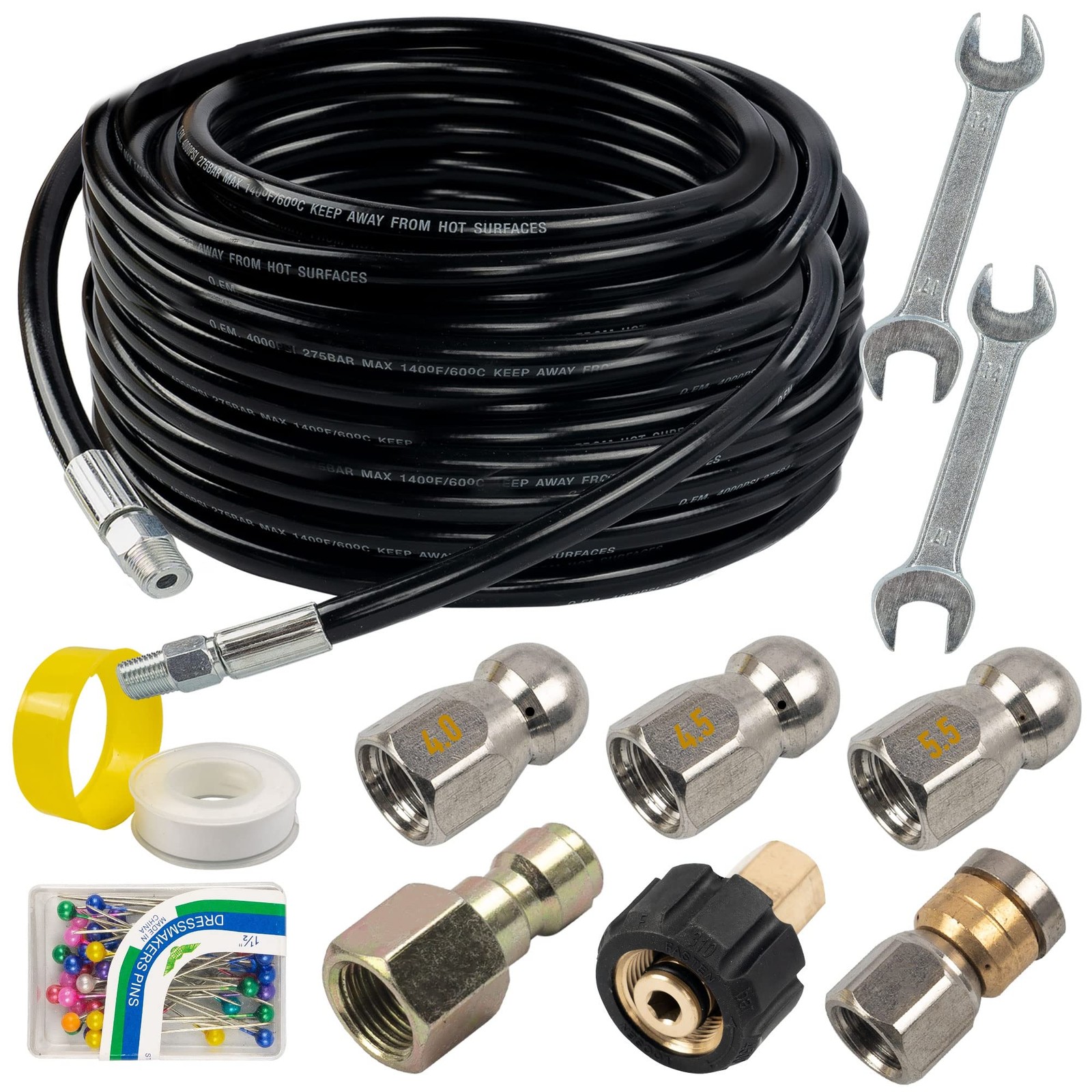 Sewer Jetter Kit for Pressure Washer 50FT, Drain Cleaner Hose 1/4 Inch NPT, O…