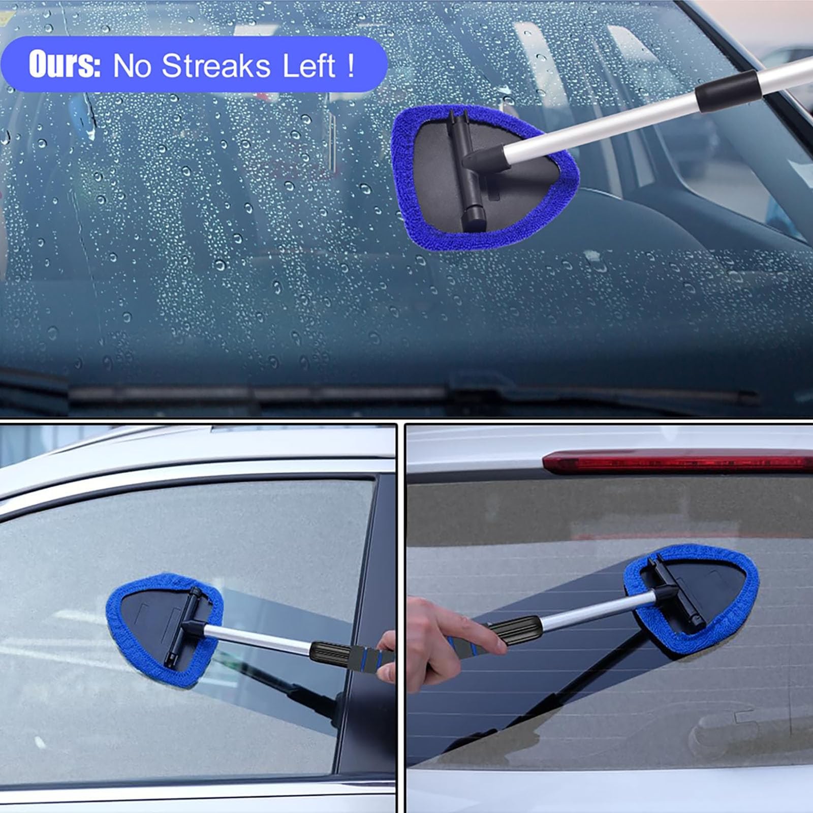 Windshield Cleaner Tool with Reusable Microfiber Pads Inside Car Window