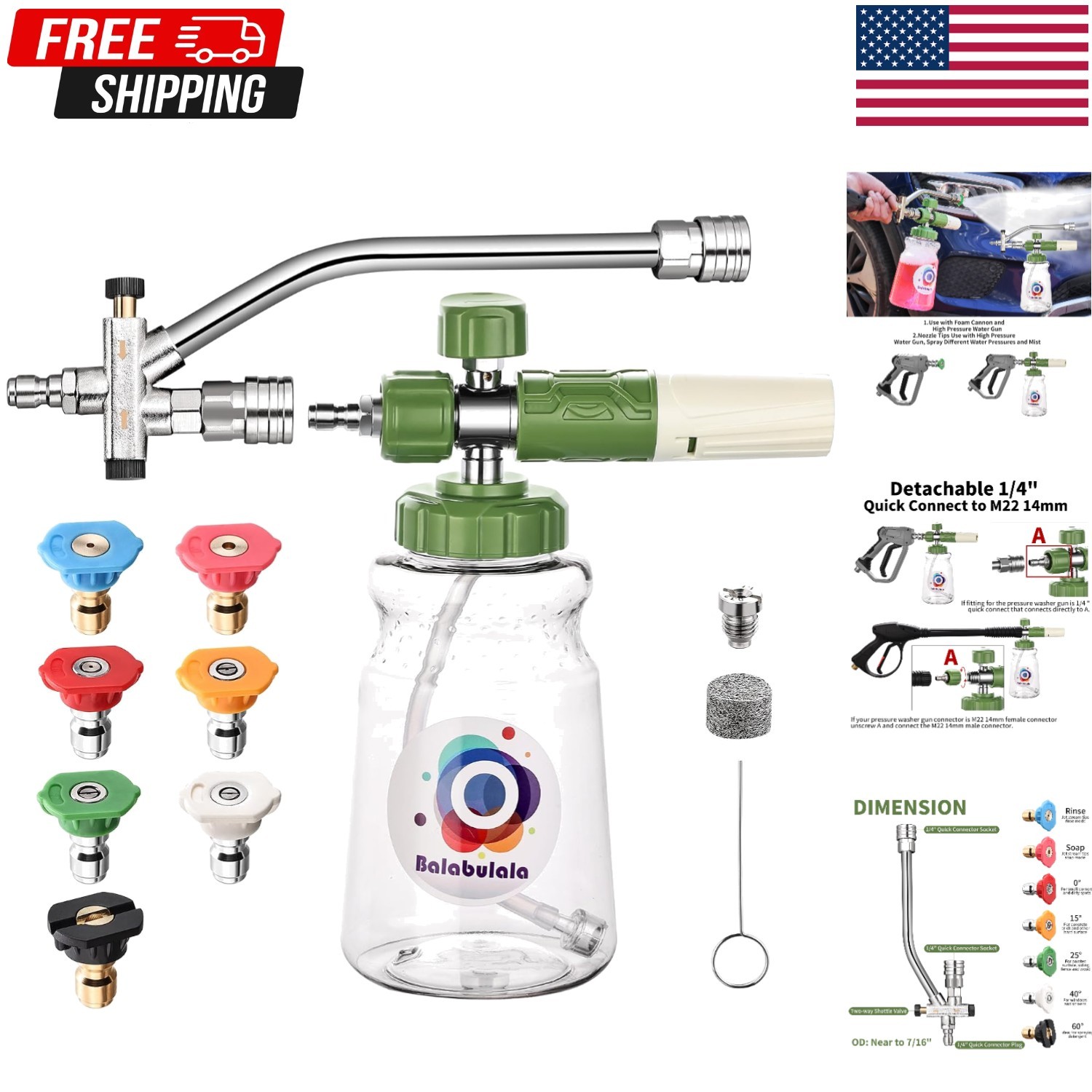 Foam Cannon with Dual Tip Attachment, Adjustable Pressure Washer Foam Blaster