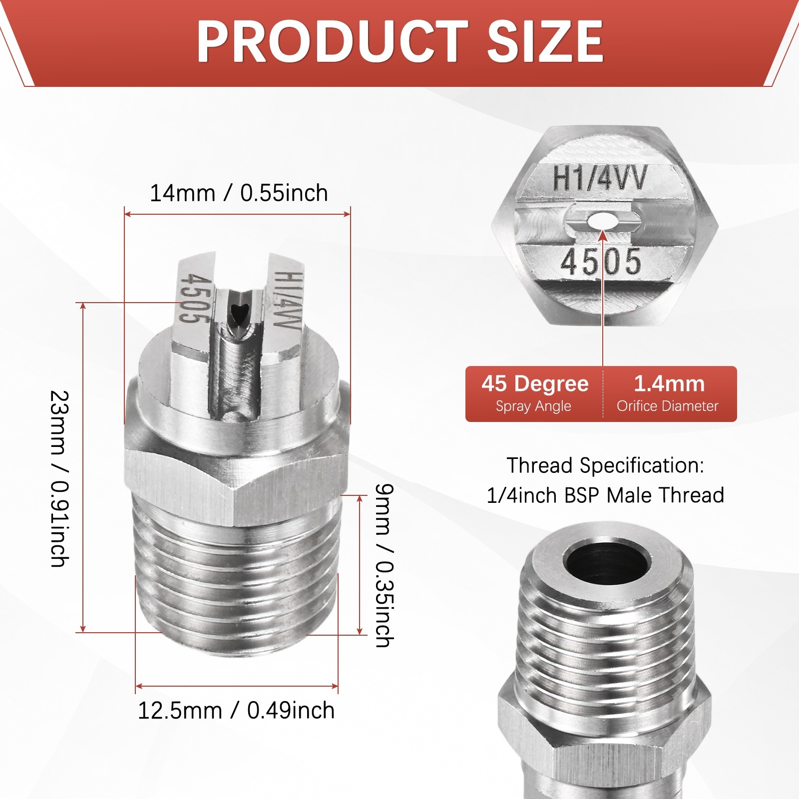 1/4″BSP 45° Flat Fan Spray Tip [1SET] – High Pressure Washer Nozzles [1.4MM]
