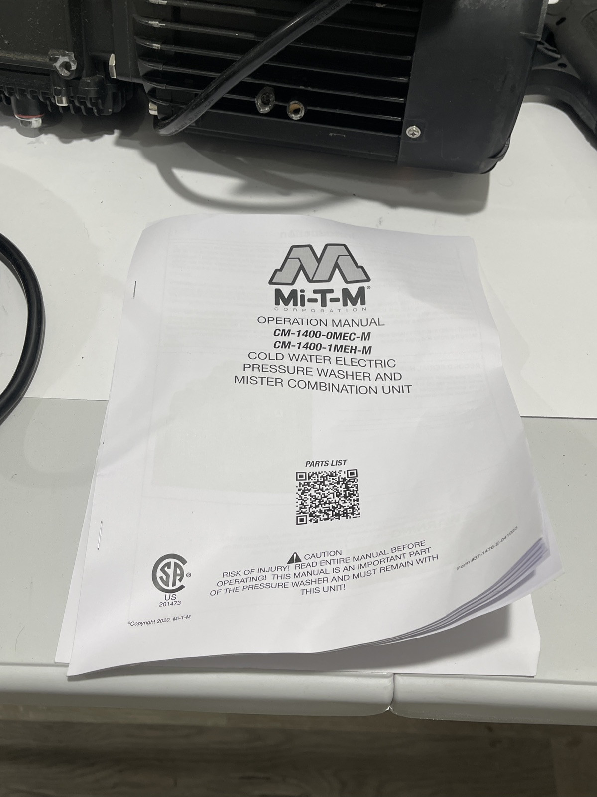MI-T-M CM-1400-1MEH-M Pressure Washer,1400 PSI, 1.5 HP, 120 V 56JJ09 **READ**