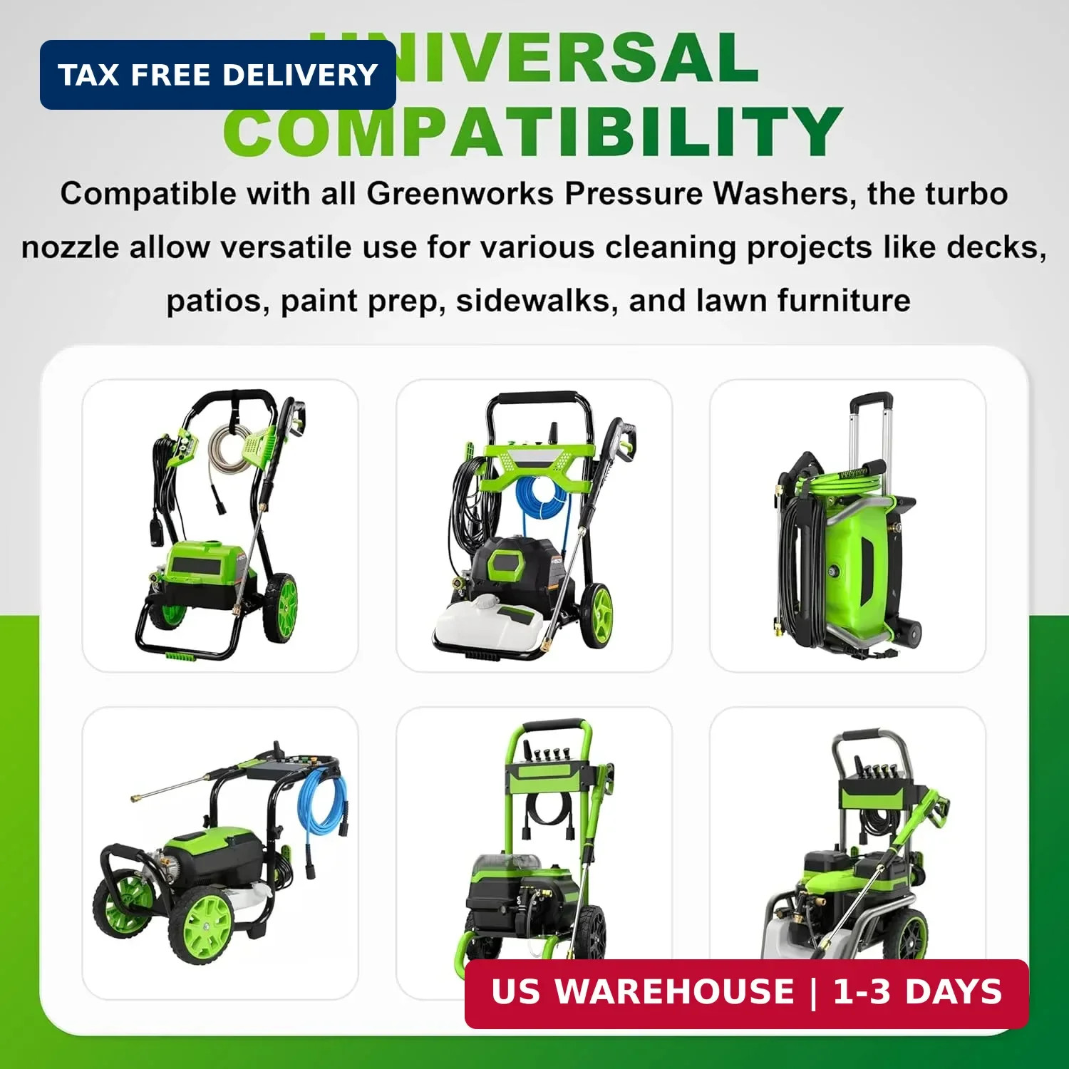 2000 PSI Universal Turbo Nozzle for Greenworks Pressure Washer Attachment 520140