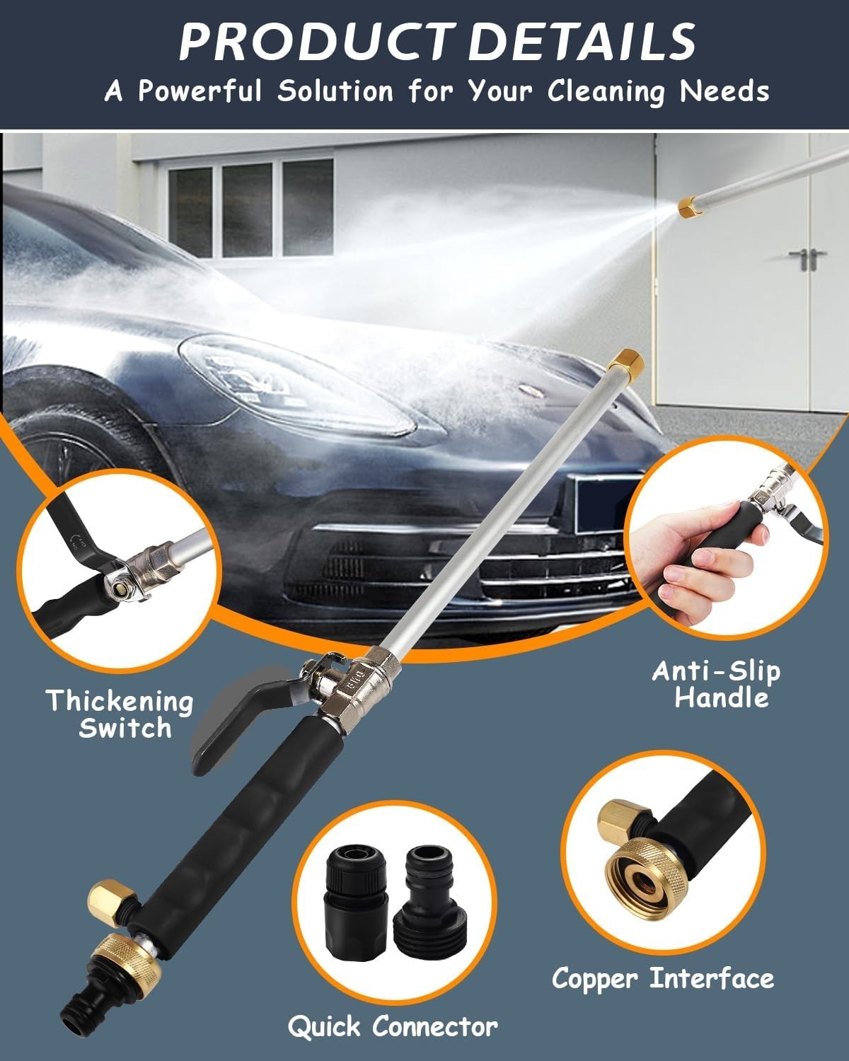 Upgraded Hydro Jet Garden Hose Wand, High Pressure Washer Tool