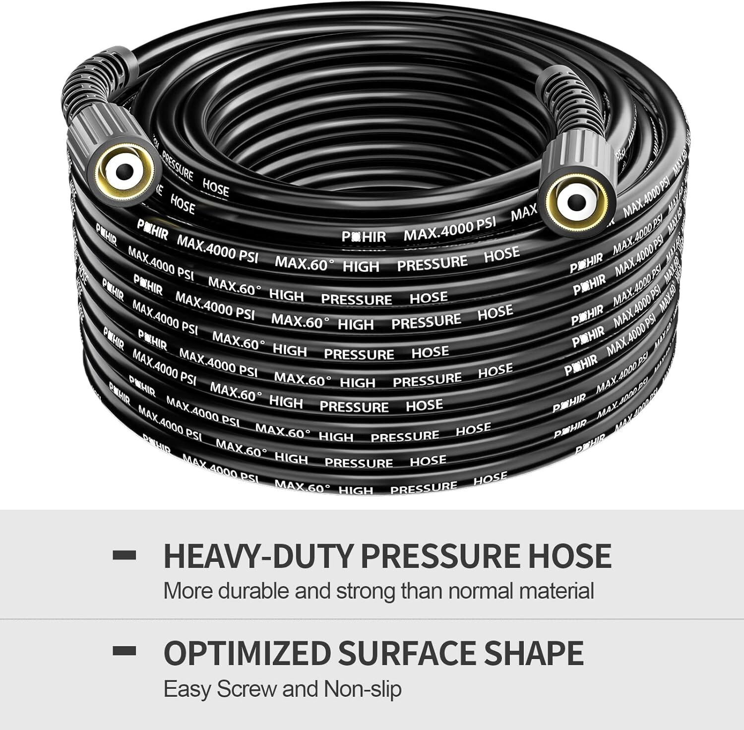 POHIR 50FT 1/4″ Pressure Washer Hose 4000PSI Kink Resistant Power Washer Hose