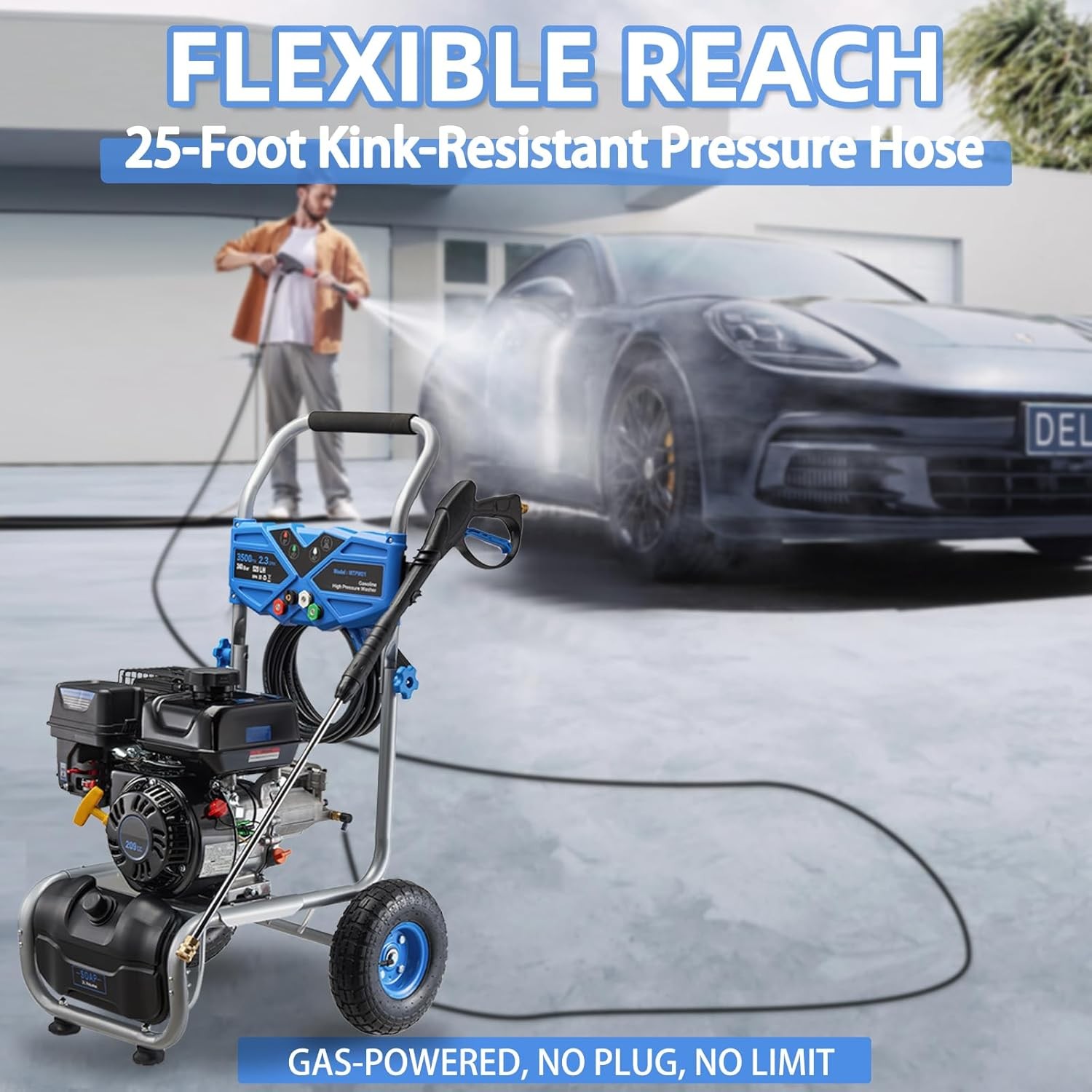 Gas High Pressure Washer 3500 PSI Cold Water Pressure Washer 2.3 209cc 4 Nozzles