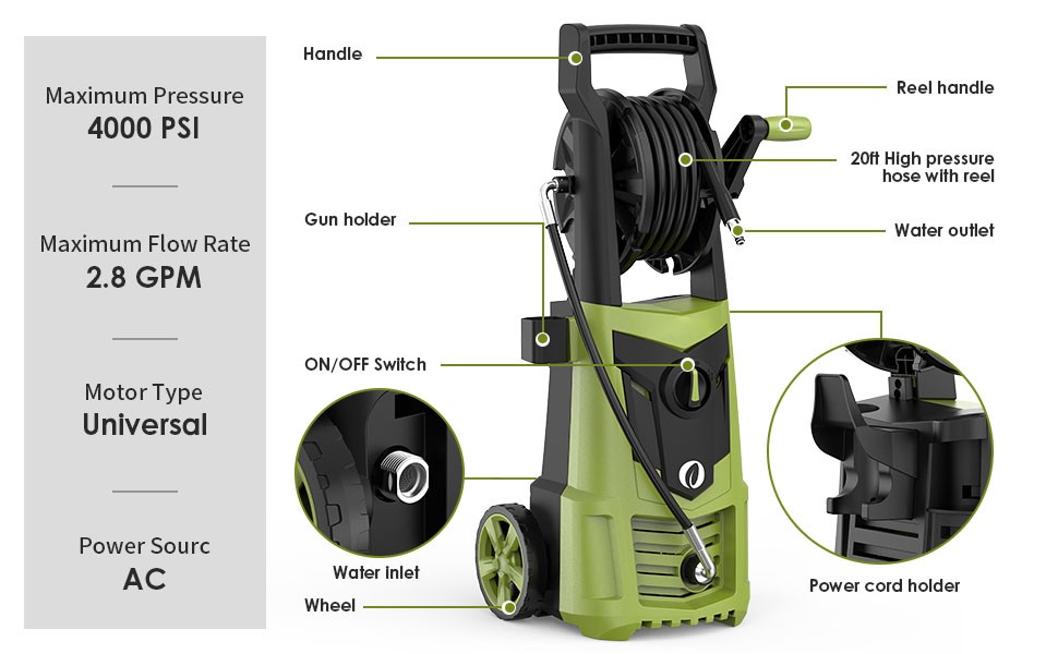 4000 PSI Electric Pressure Washer Powerful Cleaning Machine For Car Patio Metal