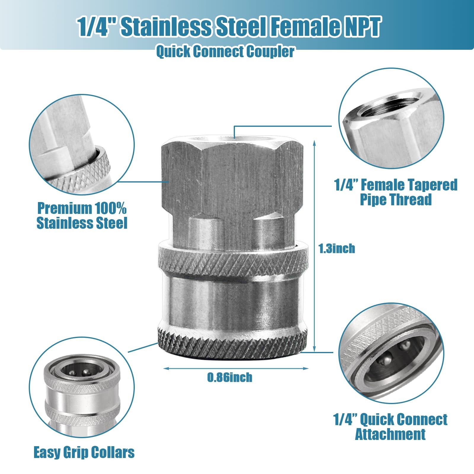 2 Set 1/4″ NPT Pressure Washer Quick Connect Coupler Stainless Steel Adapter Kit
